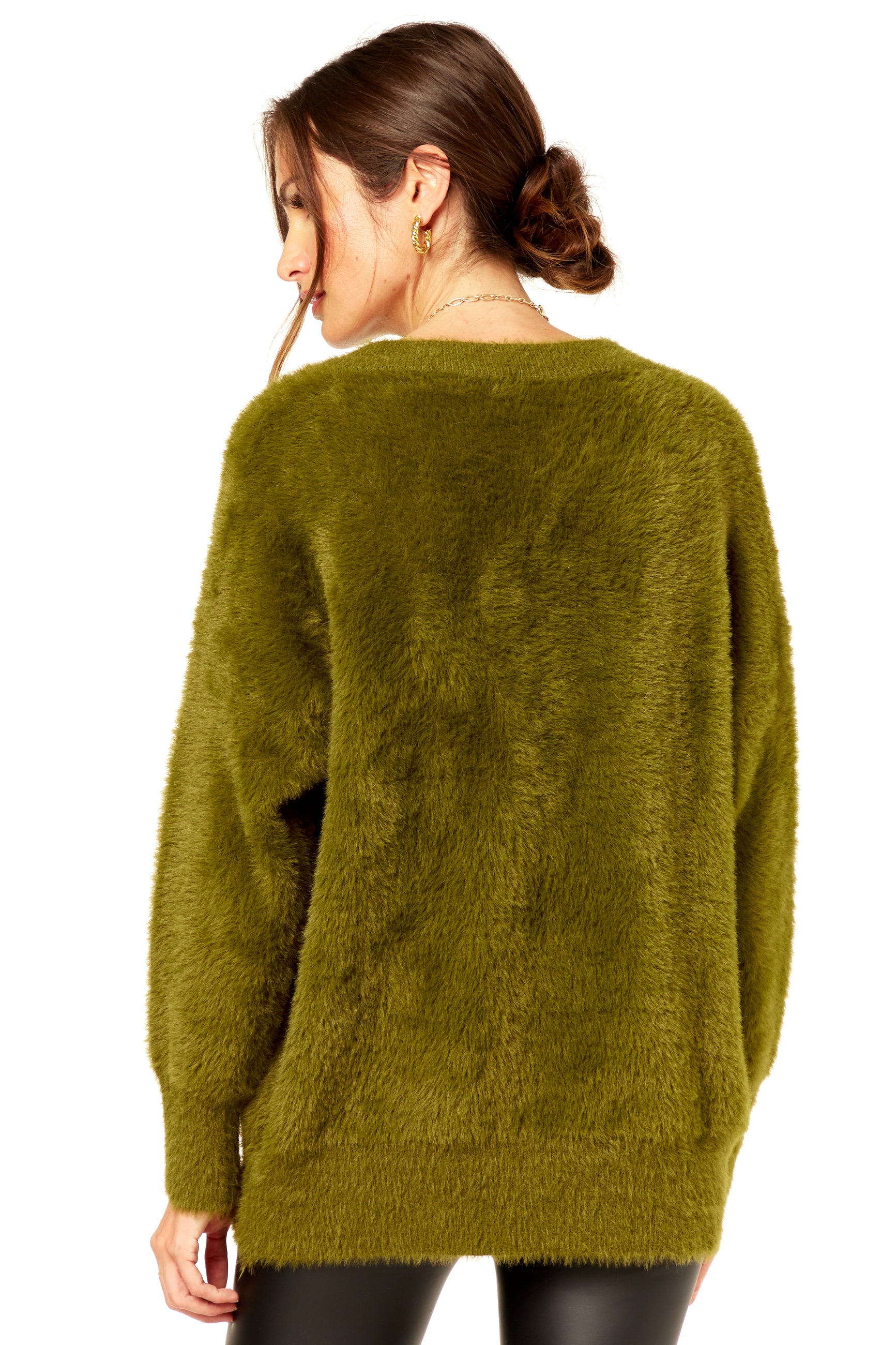 Khaki V Neck Plush Jumper