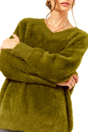 Khaki V Neck Plush Jumper