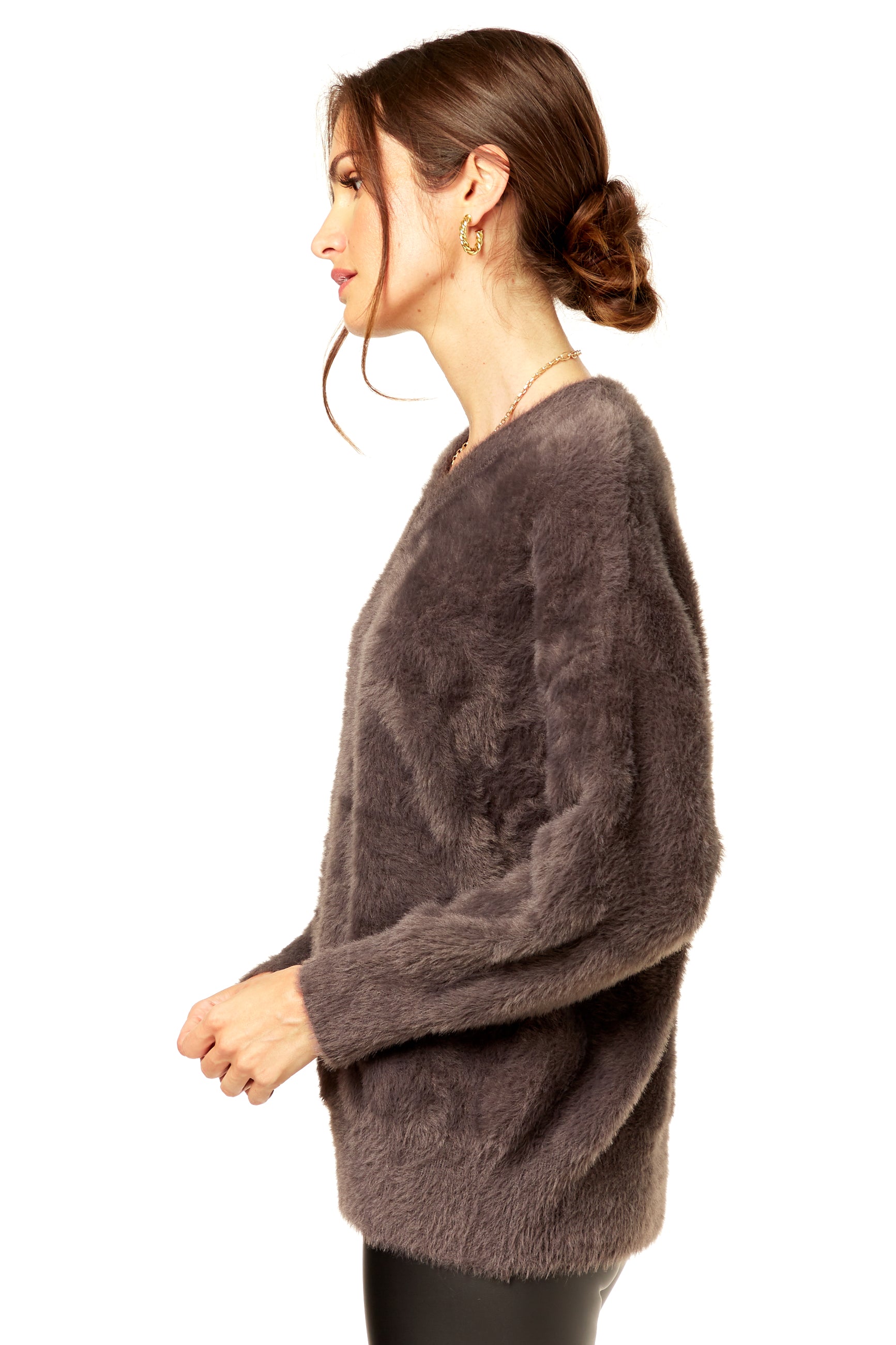 Grey V Neck Plush Jumper