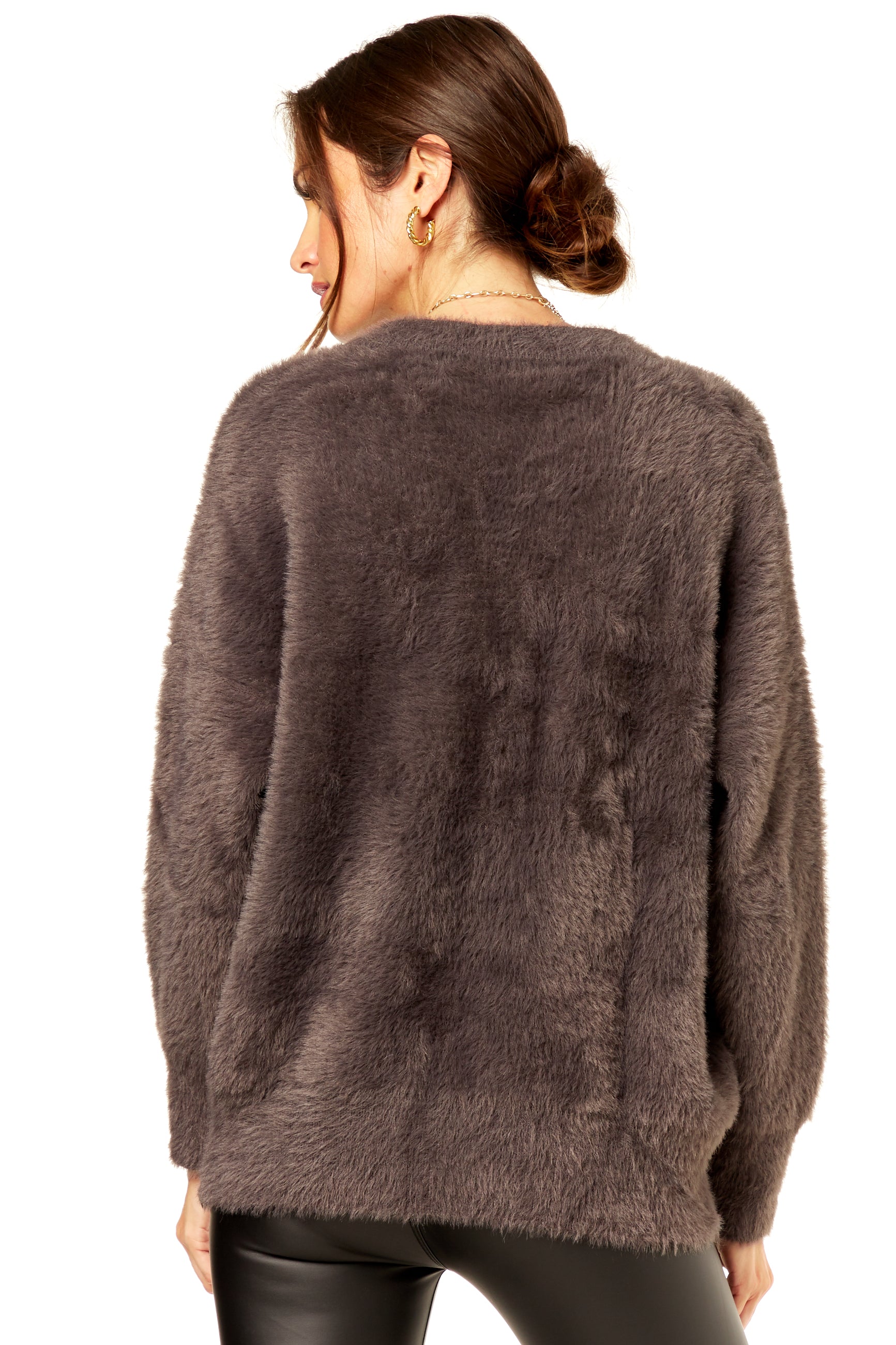 Grey V Neck Plush Jumper