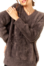 Grey V Neck Plush Jumper