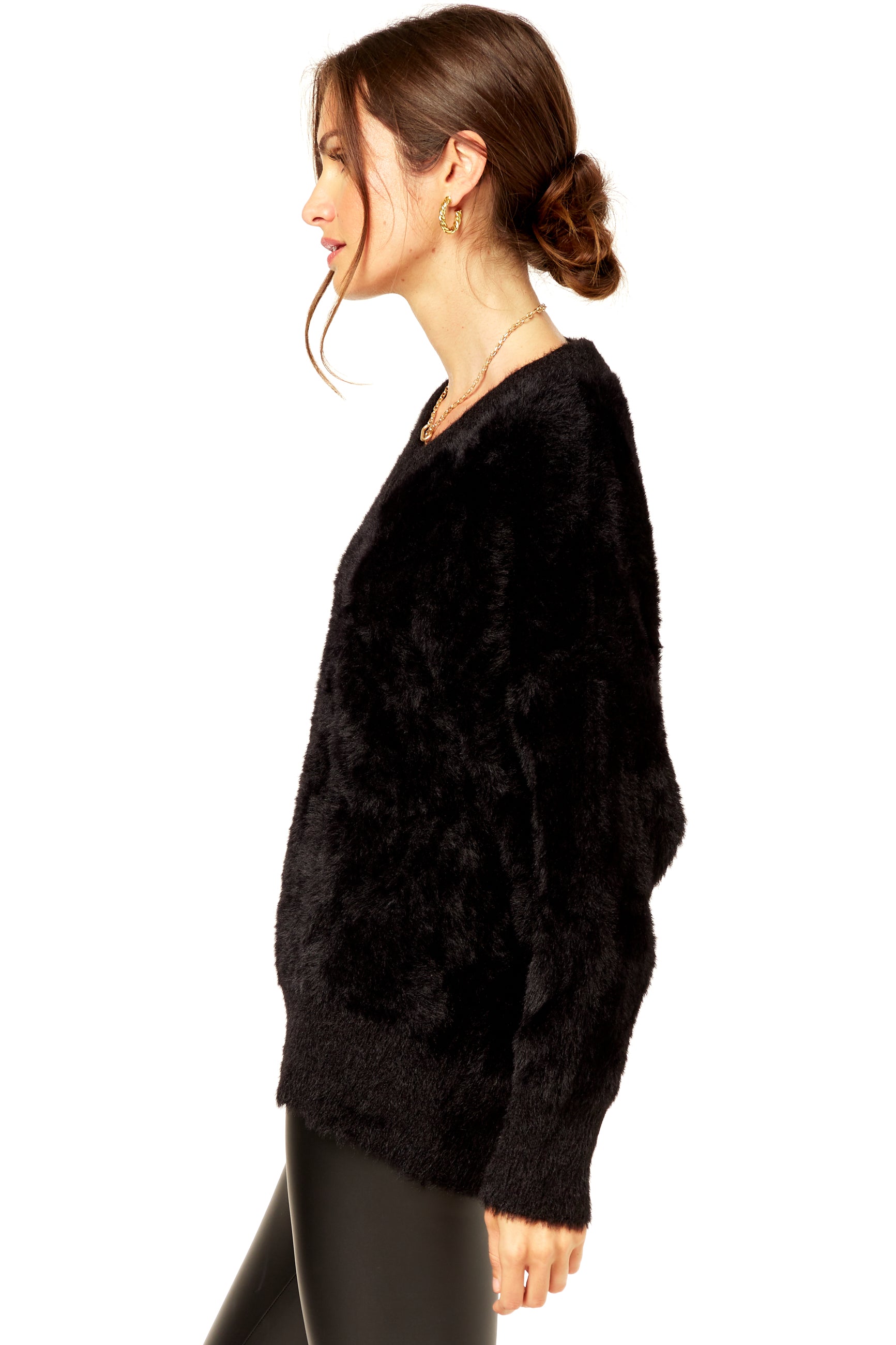 Black V Neck Plush Jumper