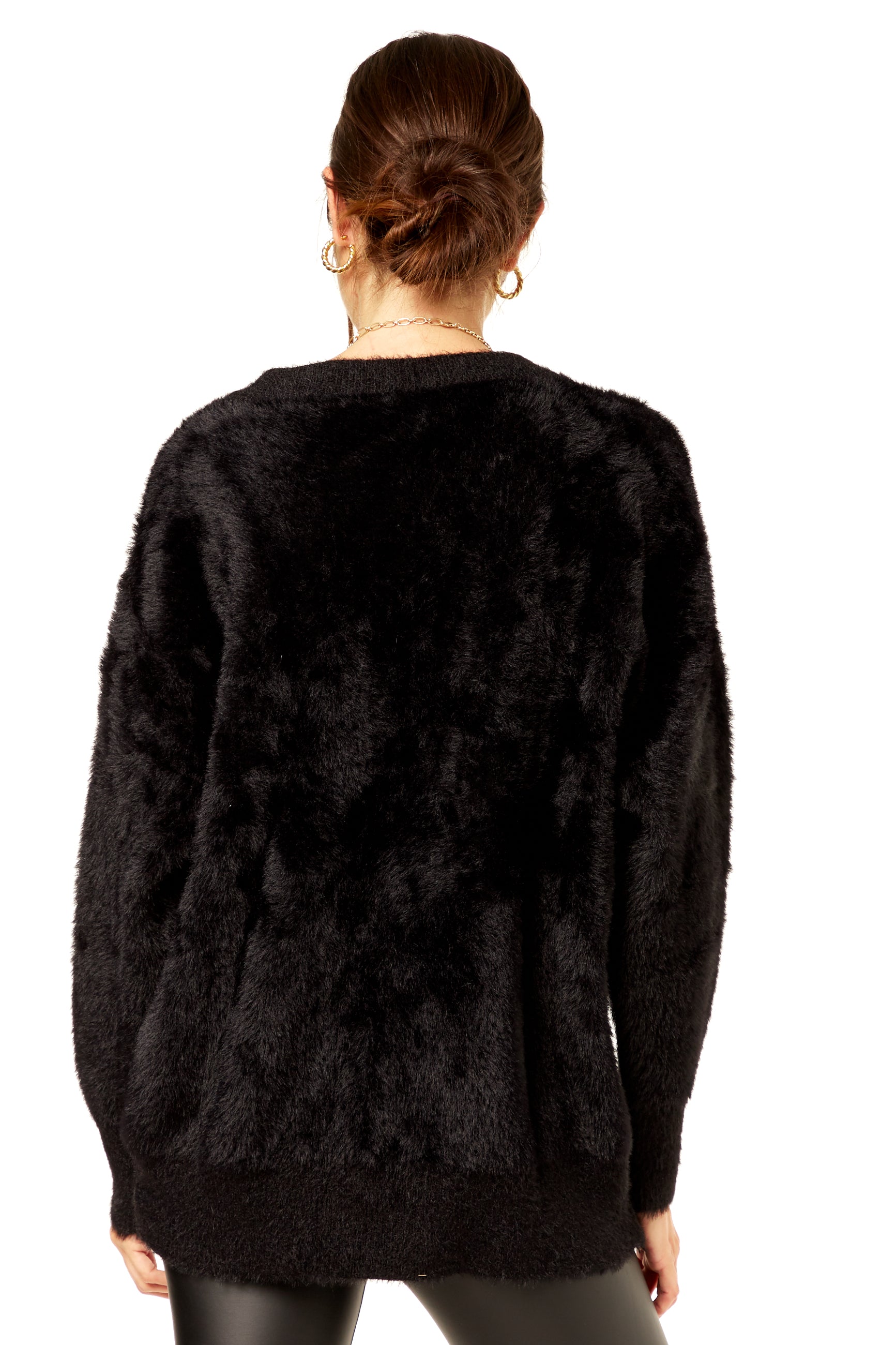 Black V Neck Plush Jumper