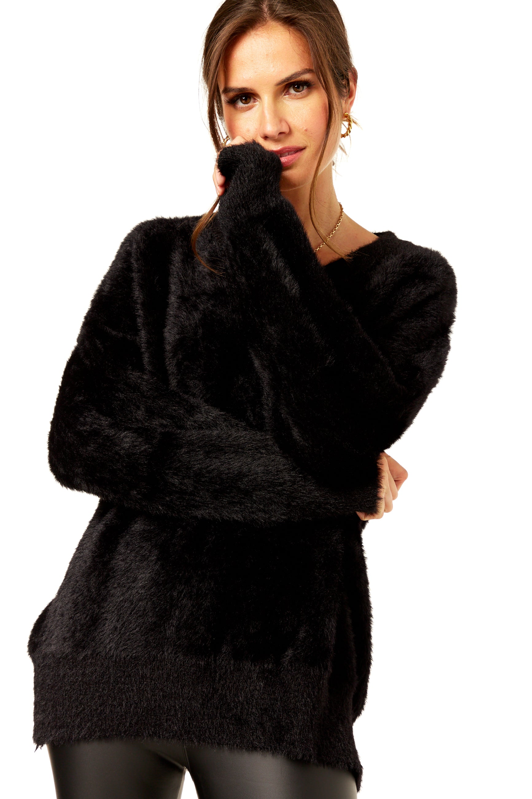 Black V Neck Plush Jumper