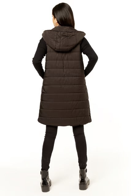 Black Longline Padded Hooded Gilet