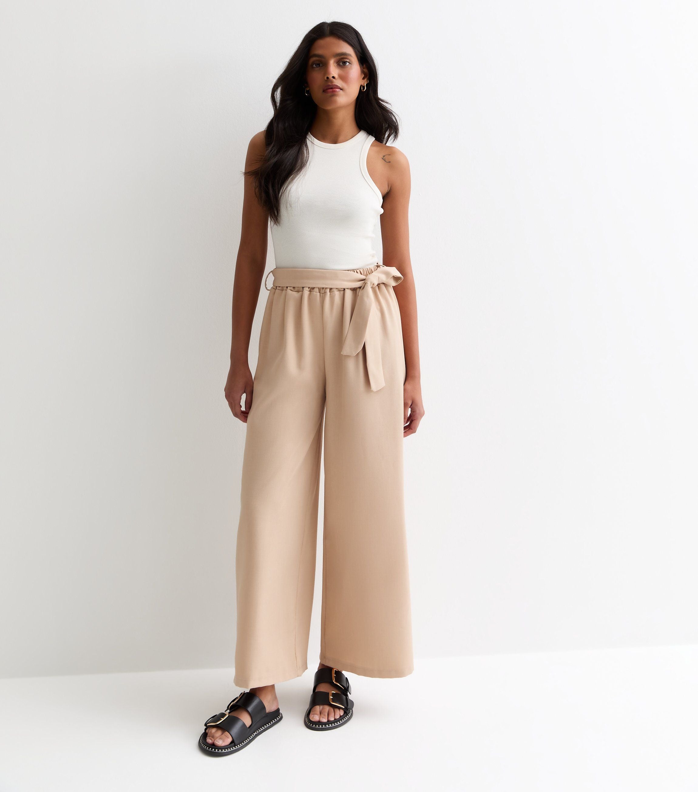 Elasticated Wide Leg Tie detail Trousers