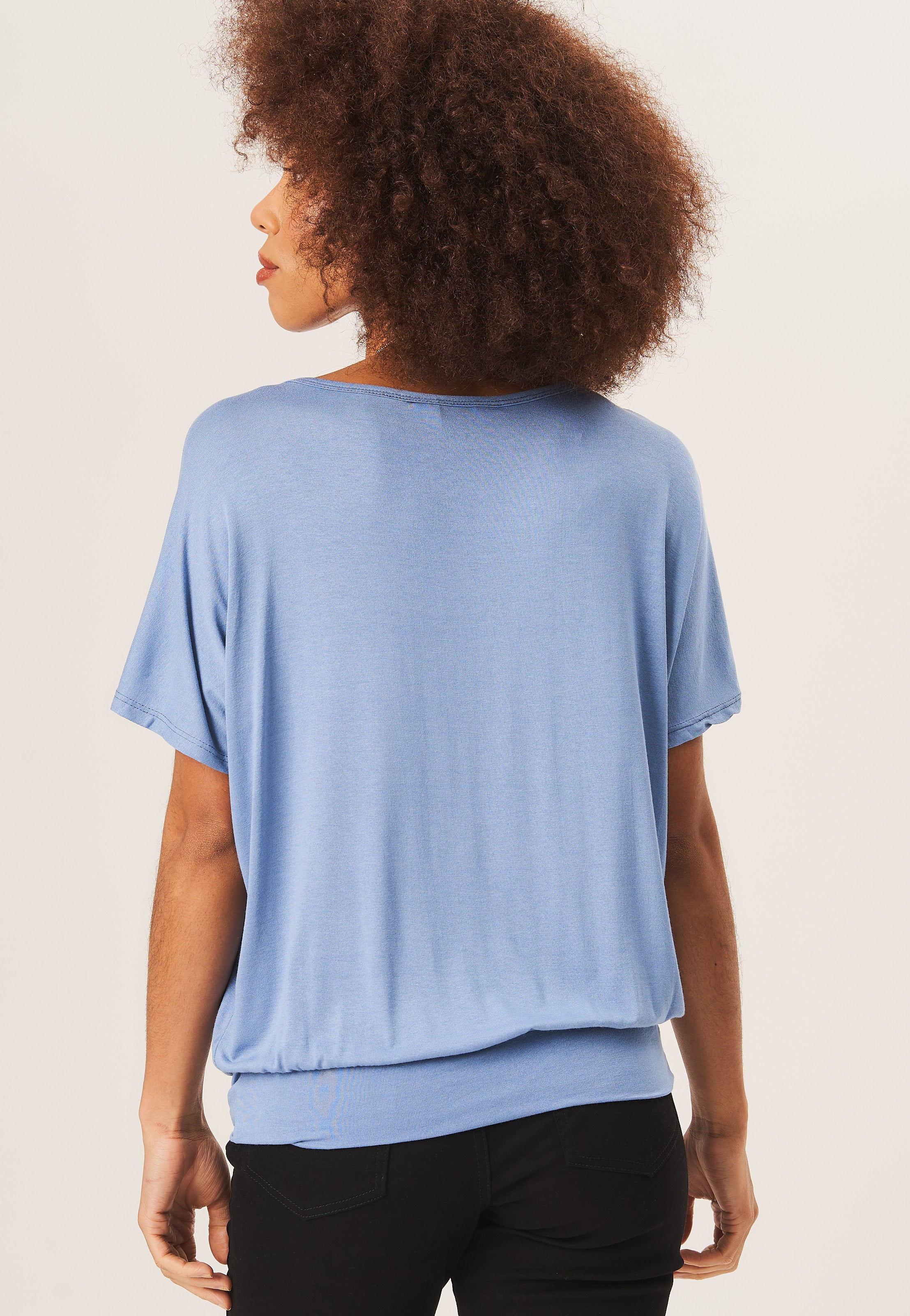 Blue Round Neck Oversized Short Sleeves Top