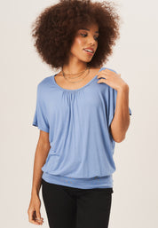 Blue Round Neck Oversized Short Sleeves Top