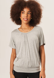 Grey Round Neck Oversized Short Sleeves Top