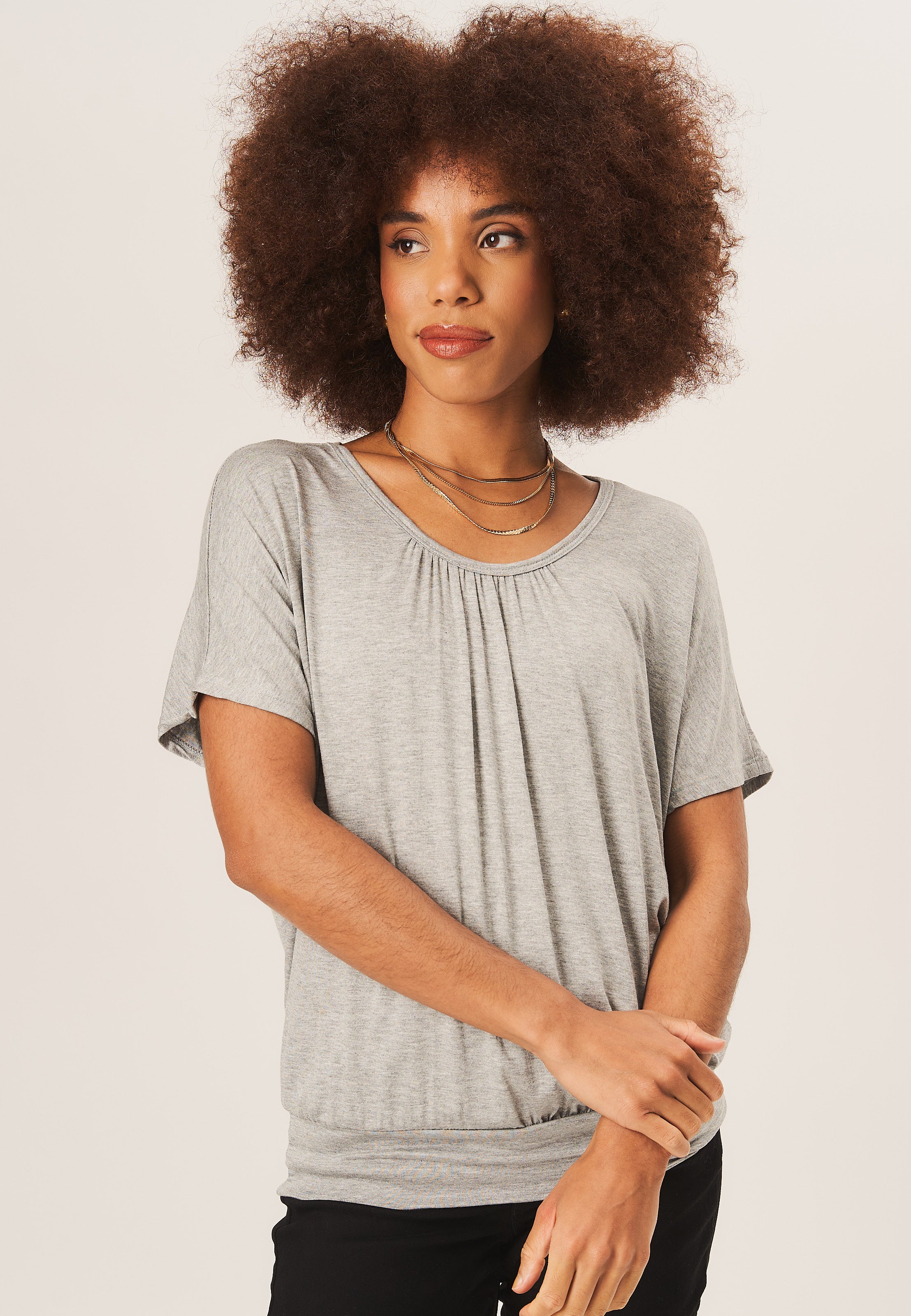 Grey Round Neck Oversized Short Sleeves Top