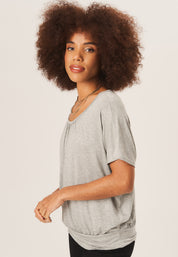 Grey Round Neck Oversized Short Sleeves Top