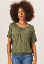 Khaki Round Neck Oversized Short Sleeves Top