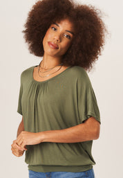 Khaki Round Neck Oversized Short Sleeves Top