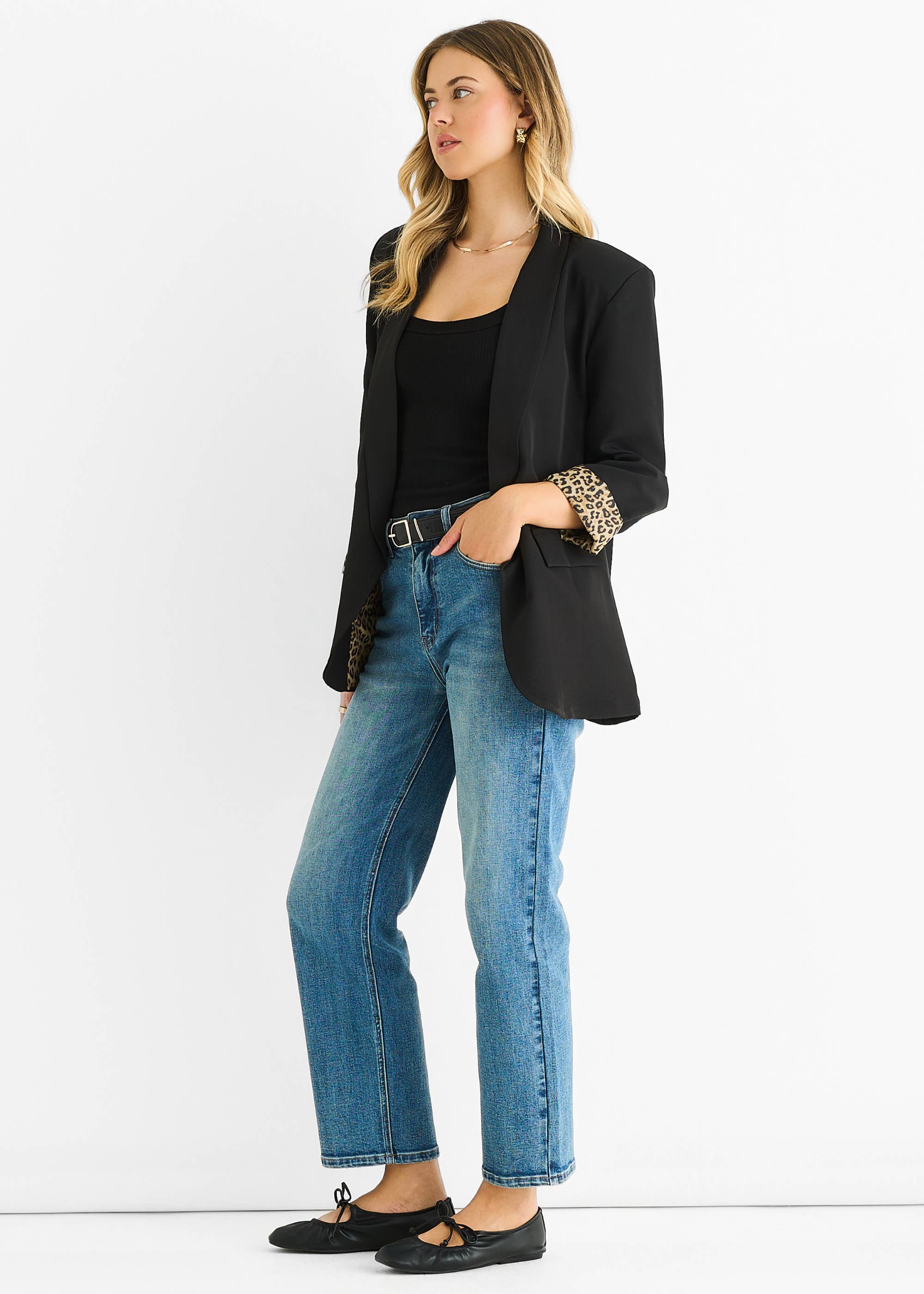 Black Contrast Animal Edge to Edge Blazer