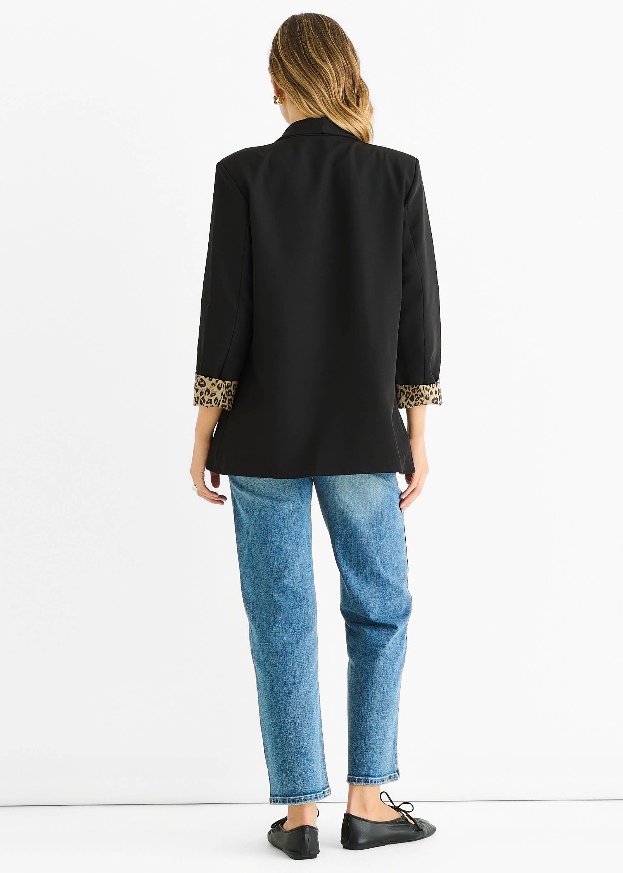 Black Contrast Animal Edge to Edge Blazer