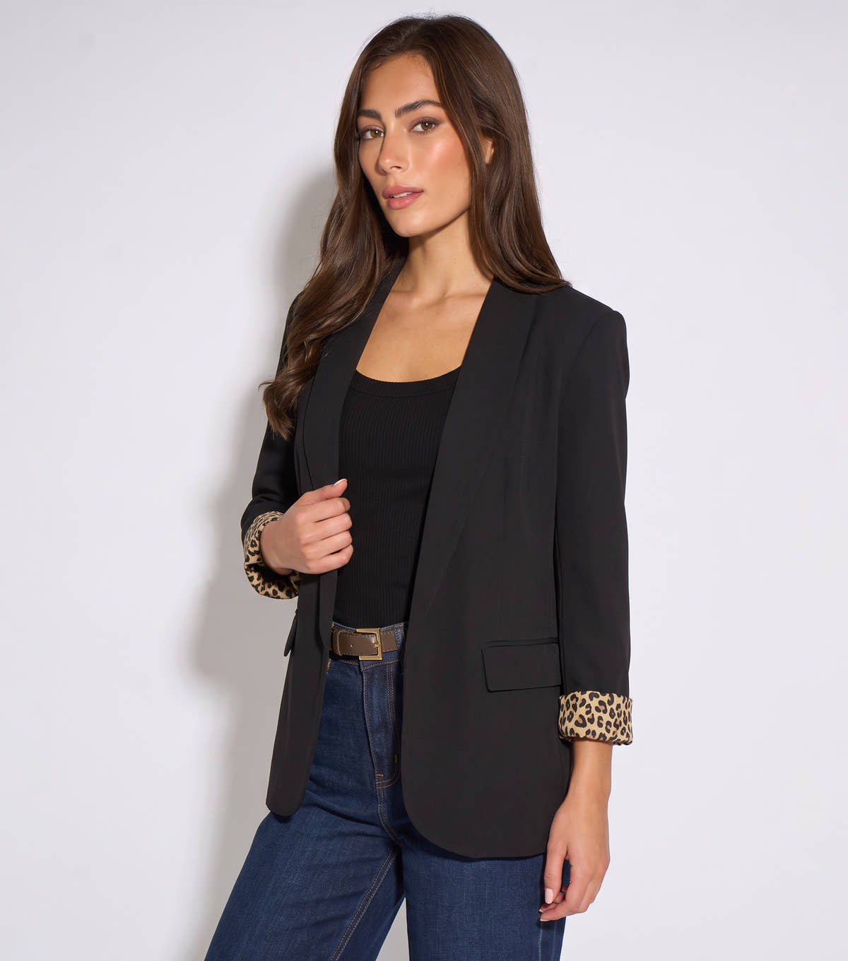 Black Contrast Animal Edge to Edge Blazer