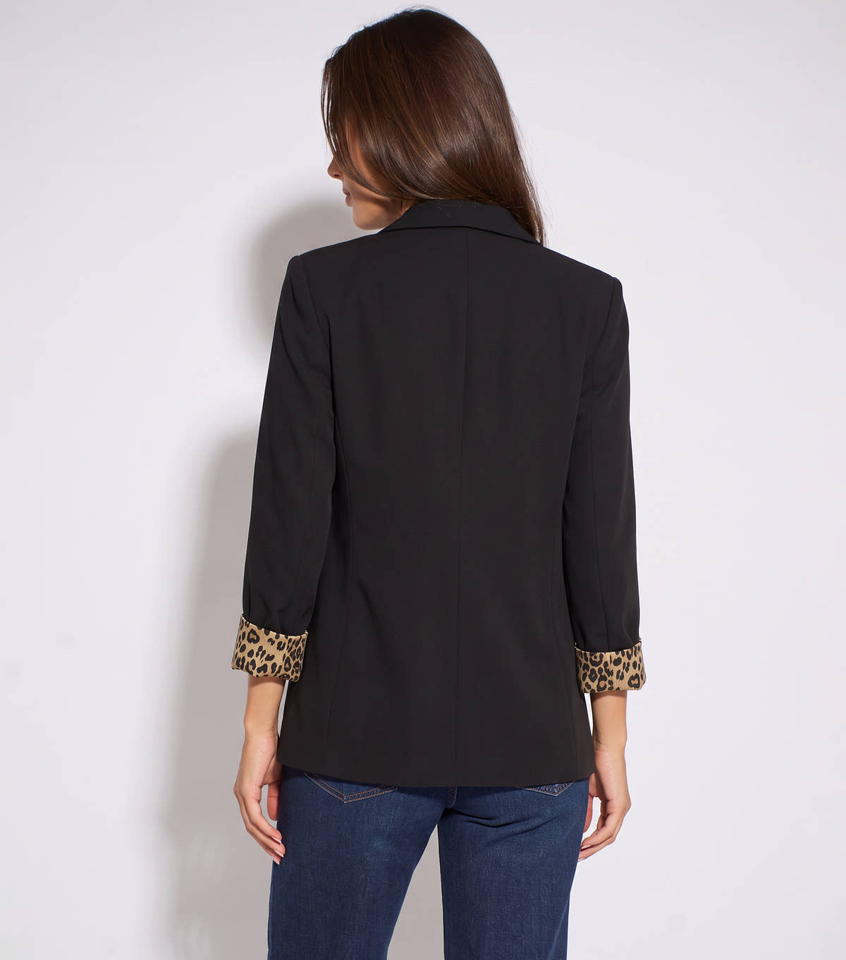 Black Contrast Animal Edge to Edge Blazer