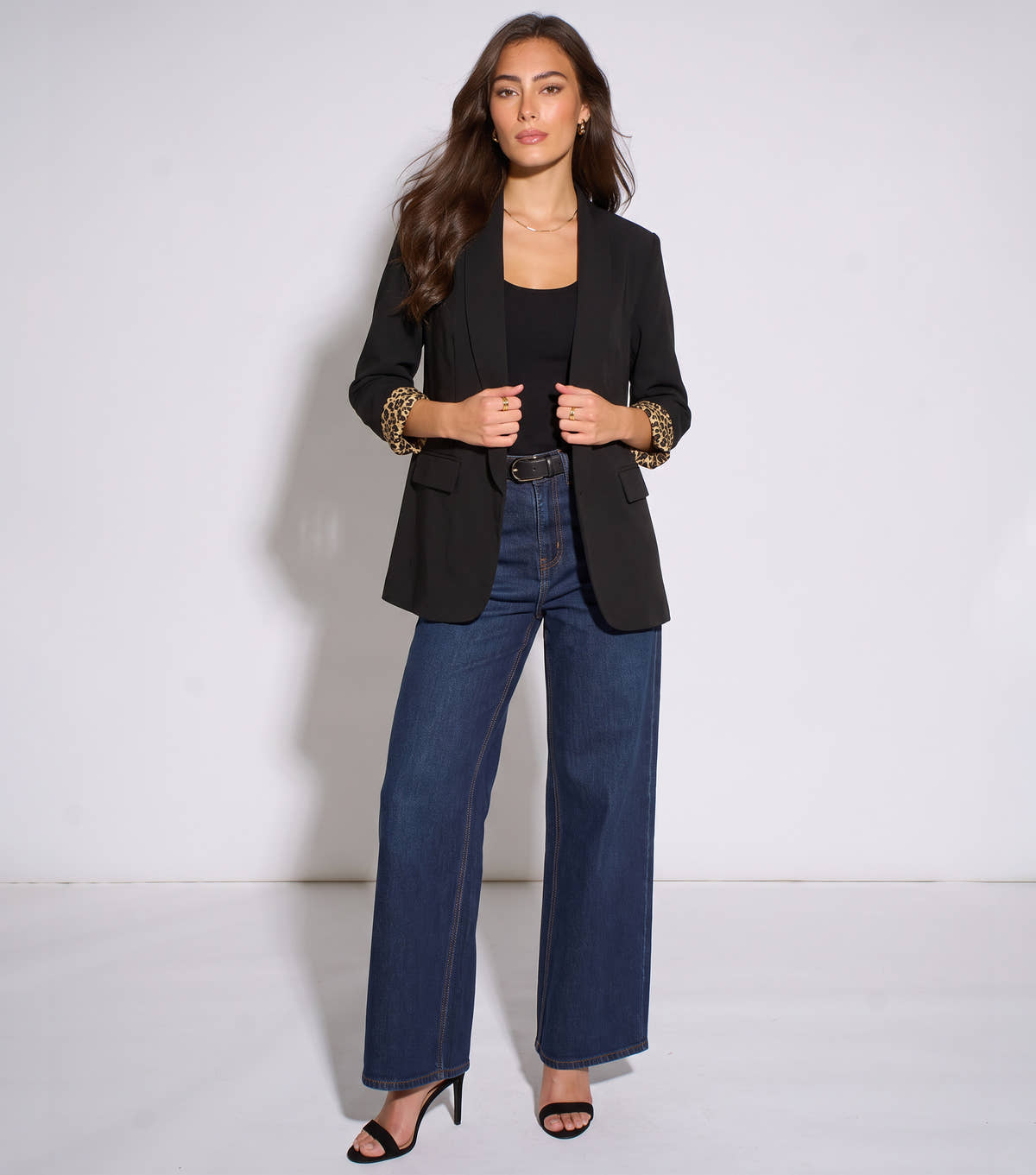 Black Contrast Animal Edge to Edge Blazer