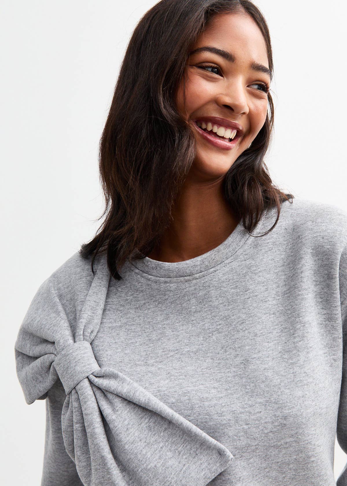 Grey Bow Patch Oversized Jumper