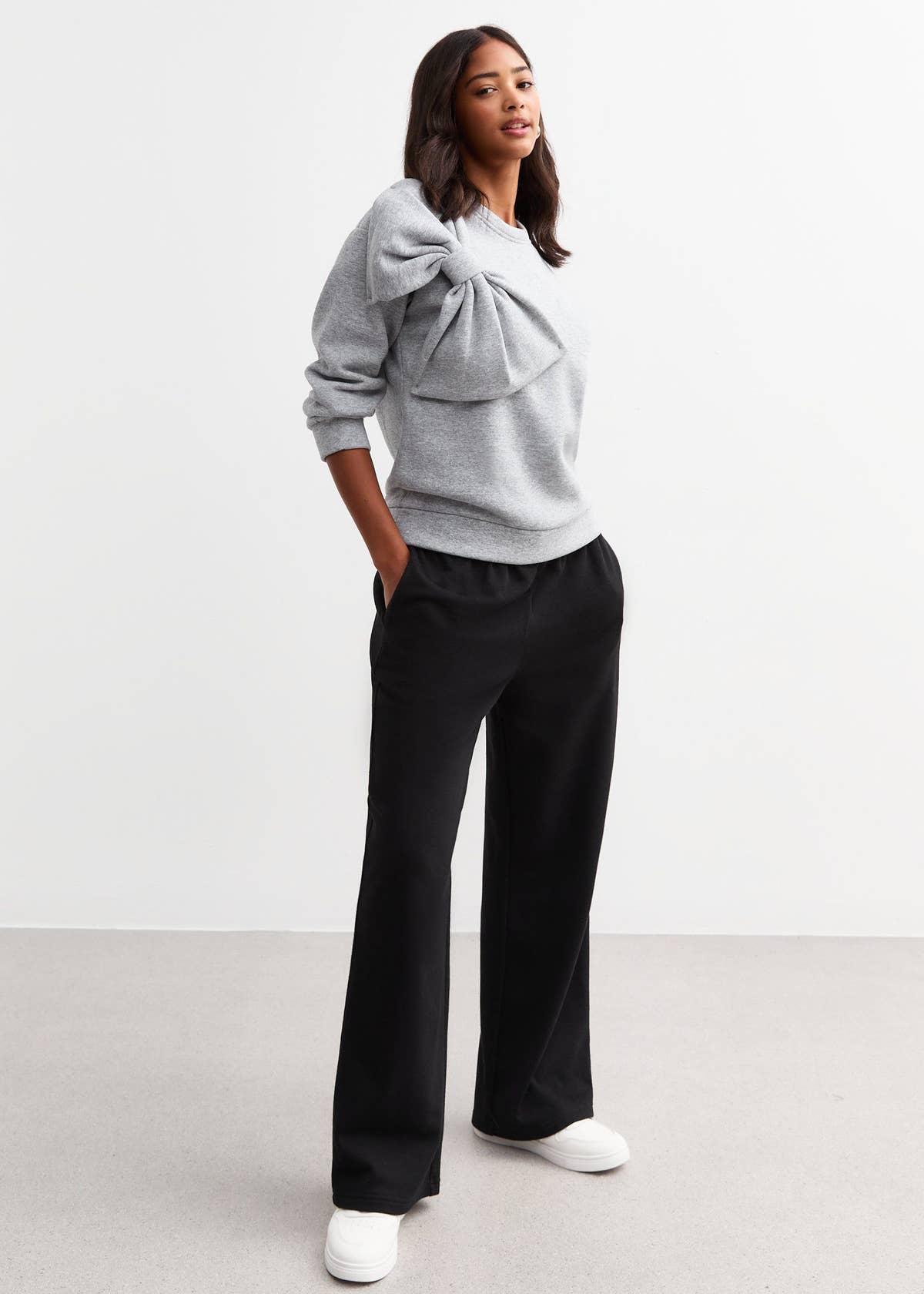 Grey Bow Patch Oversized Jumper