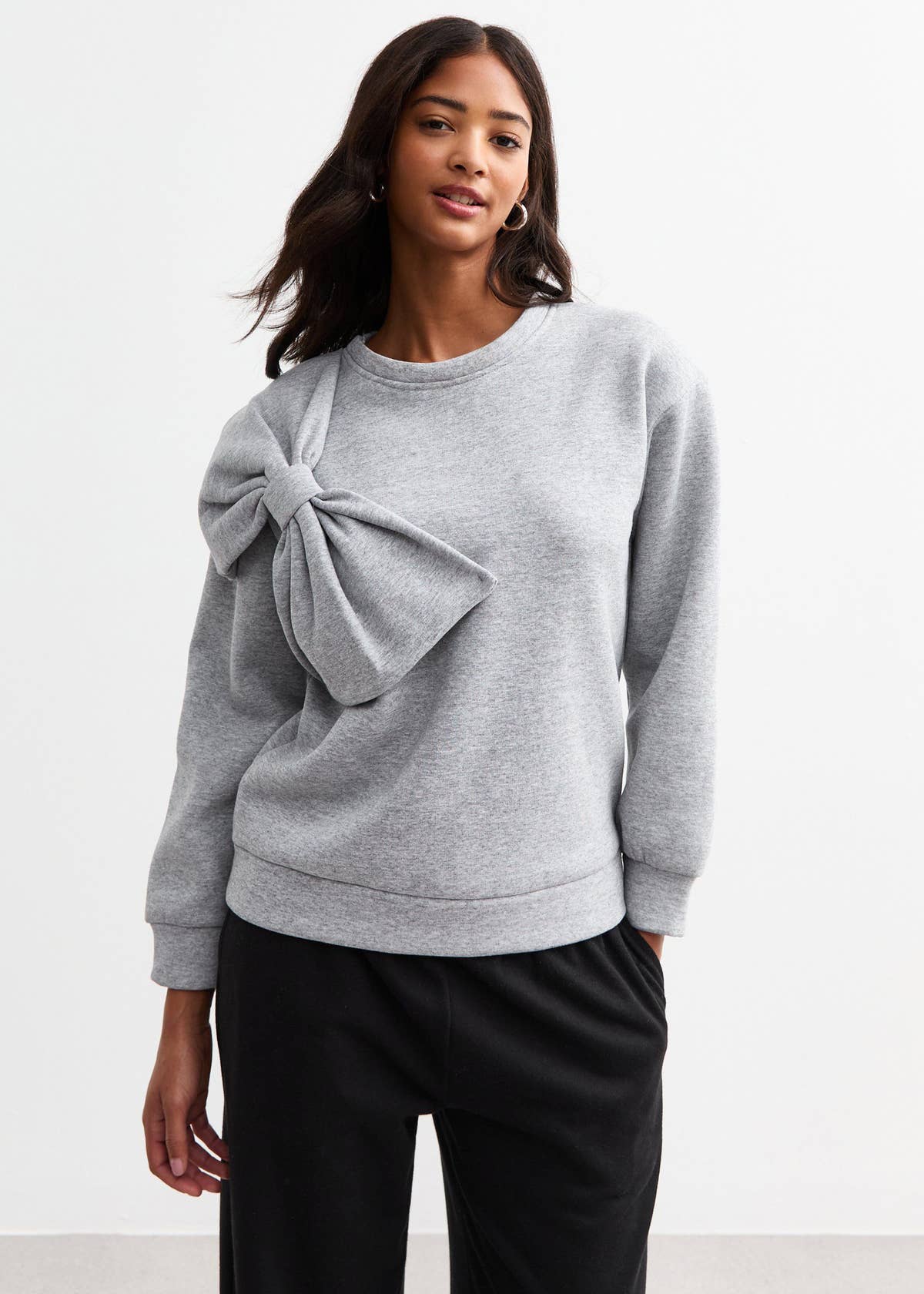 Grey Bow Patch Oversized Jumper