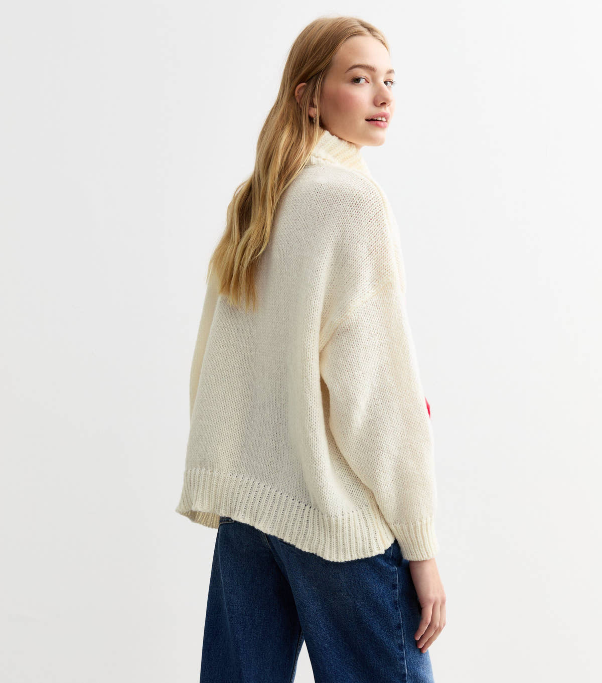 Cream Contrast Floral Patch Oversized Knit Jum