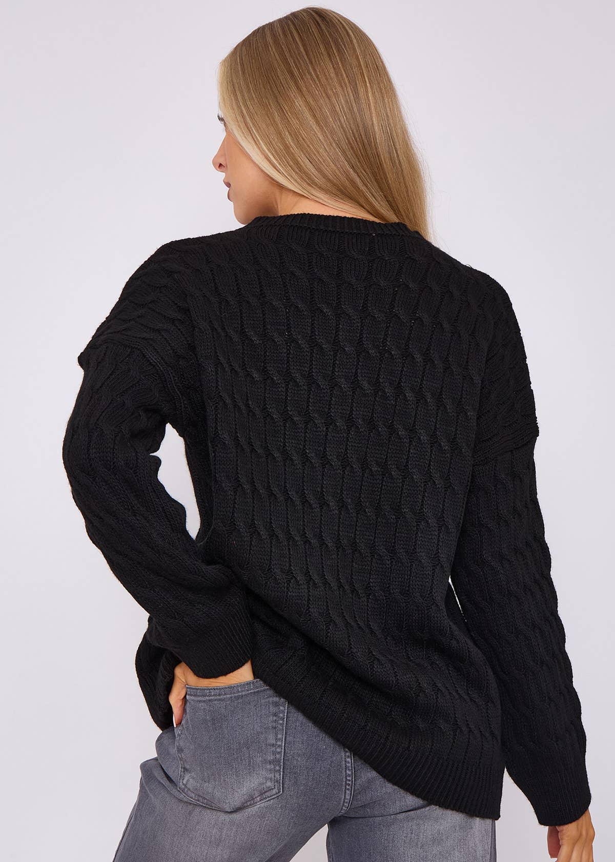 Black Rib Knit Oversized Jumper