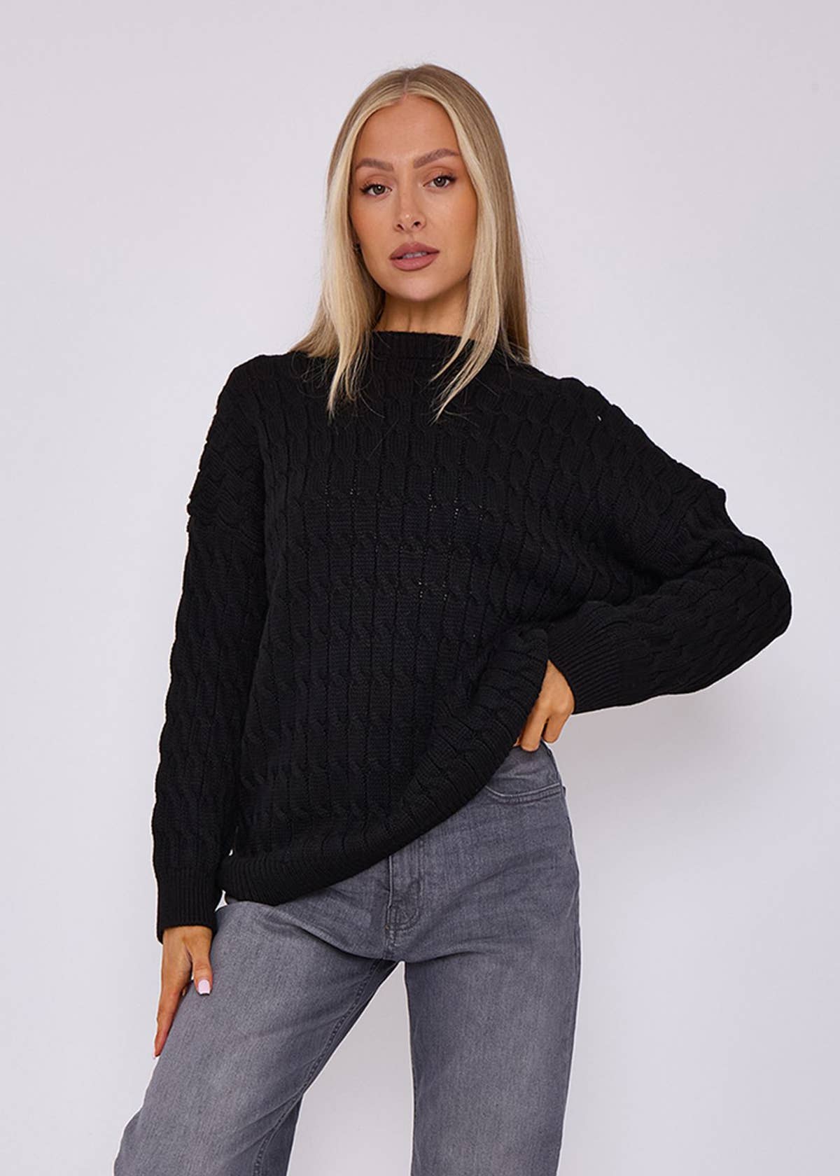 Black Rib Knit Oversized Jumper