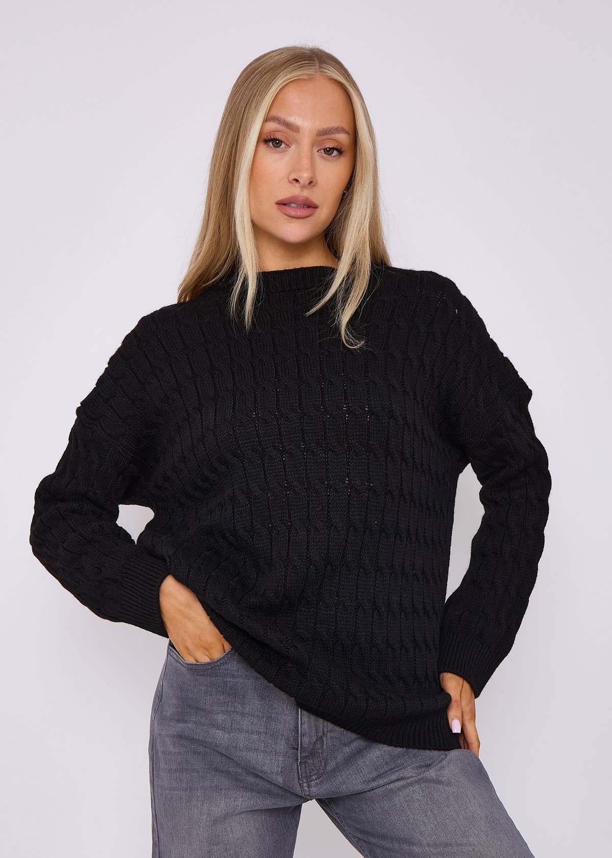 Black Rib Knit Oversized Jumper