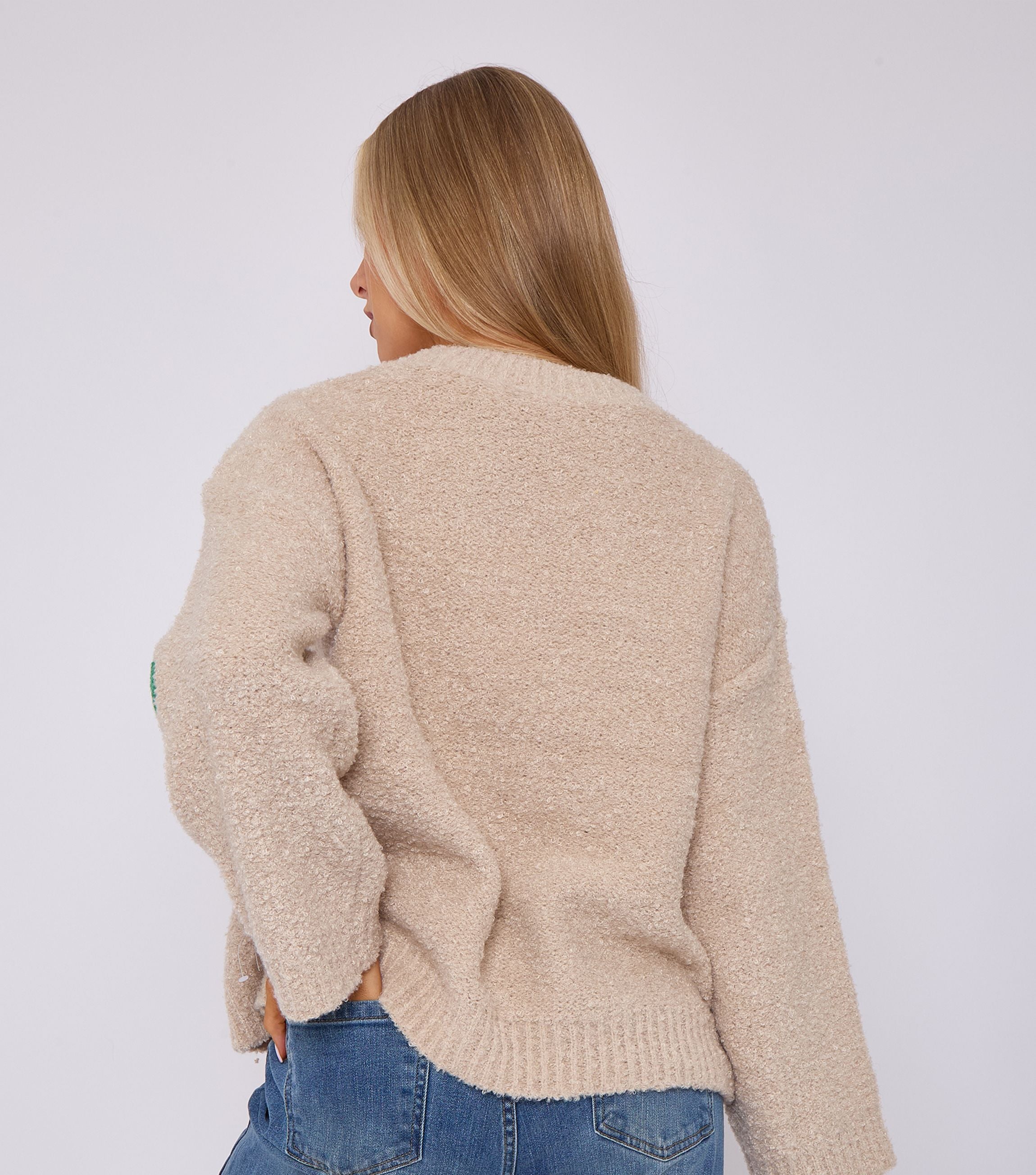 Beige Floral Applique Oversized Jumper