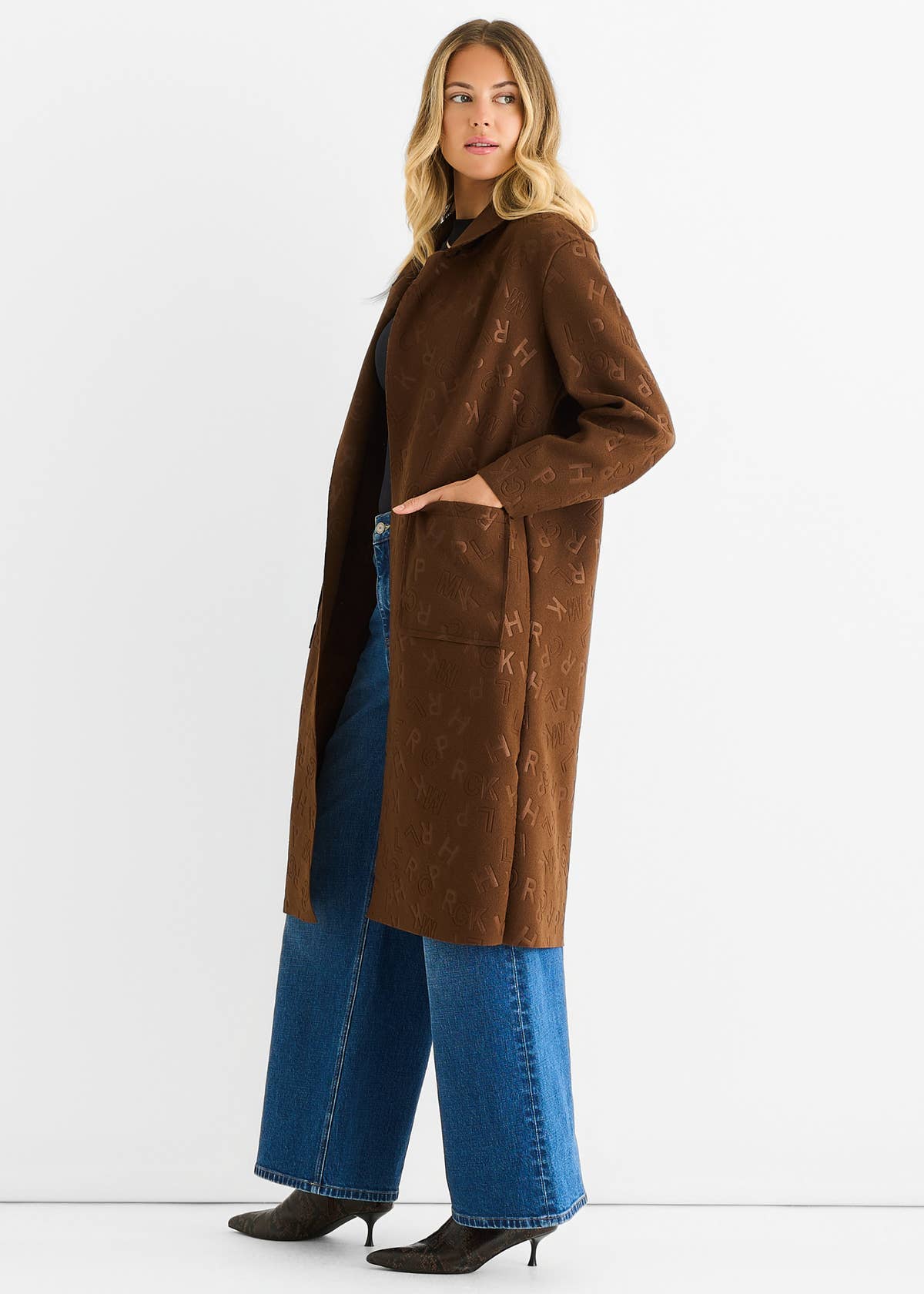 Chocolate Embossed Edge to Edge Lightweight Jacket – View 4 | Gini London