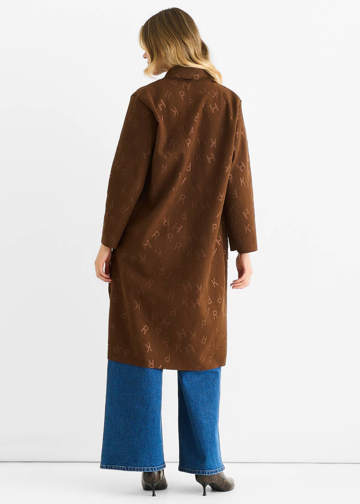 Chocolate Embossed Edge to Edge Lightweight Jacket – View 2 | Gini London