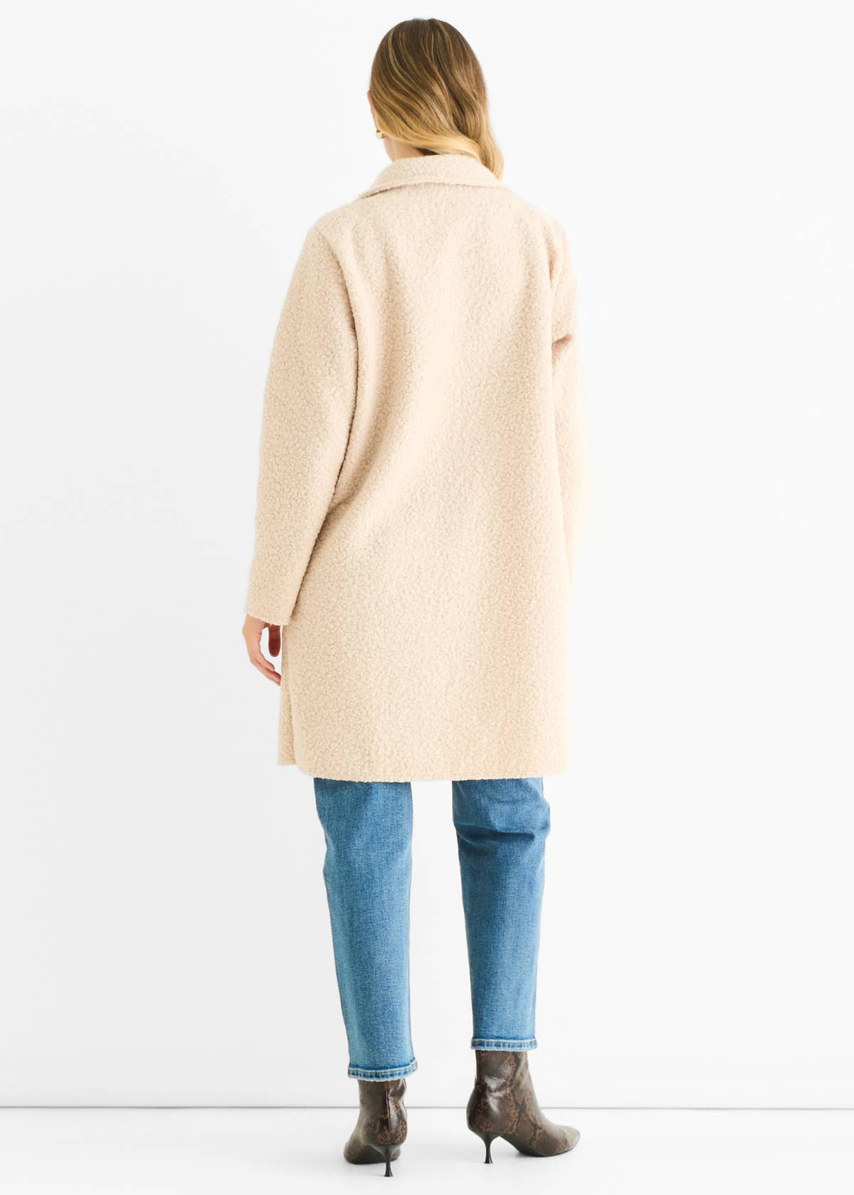 Beige Shearling Mid Length Double Breasted Jacket – View 4 | Gini London