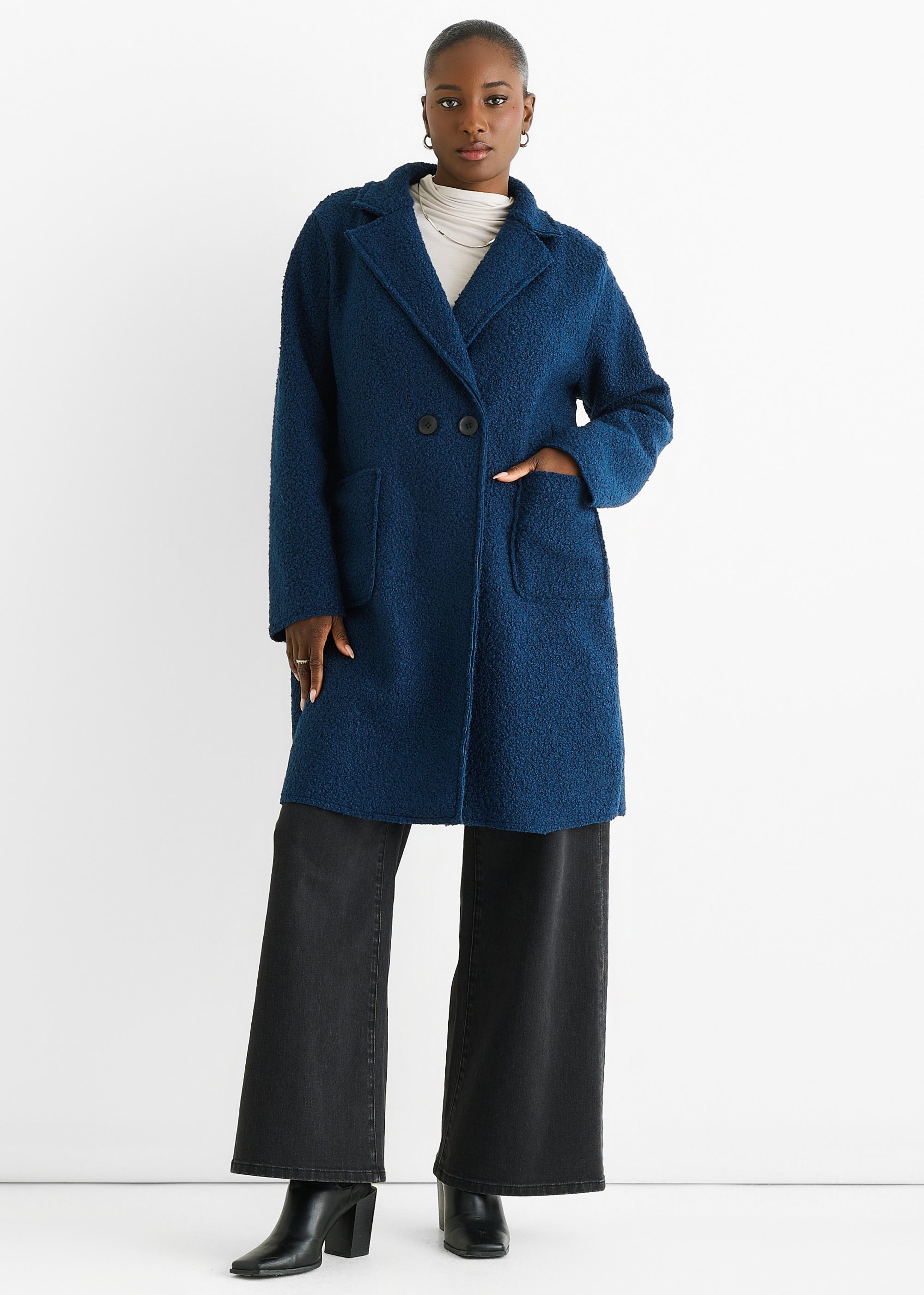 Shearling Mid Length Double Breasted Jacket
