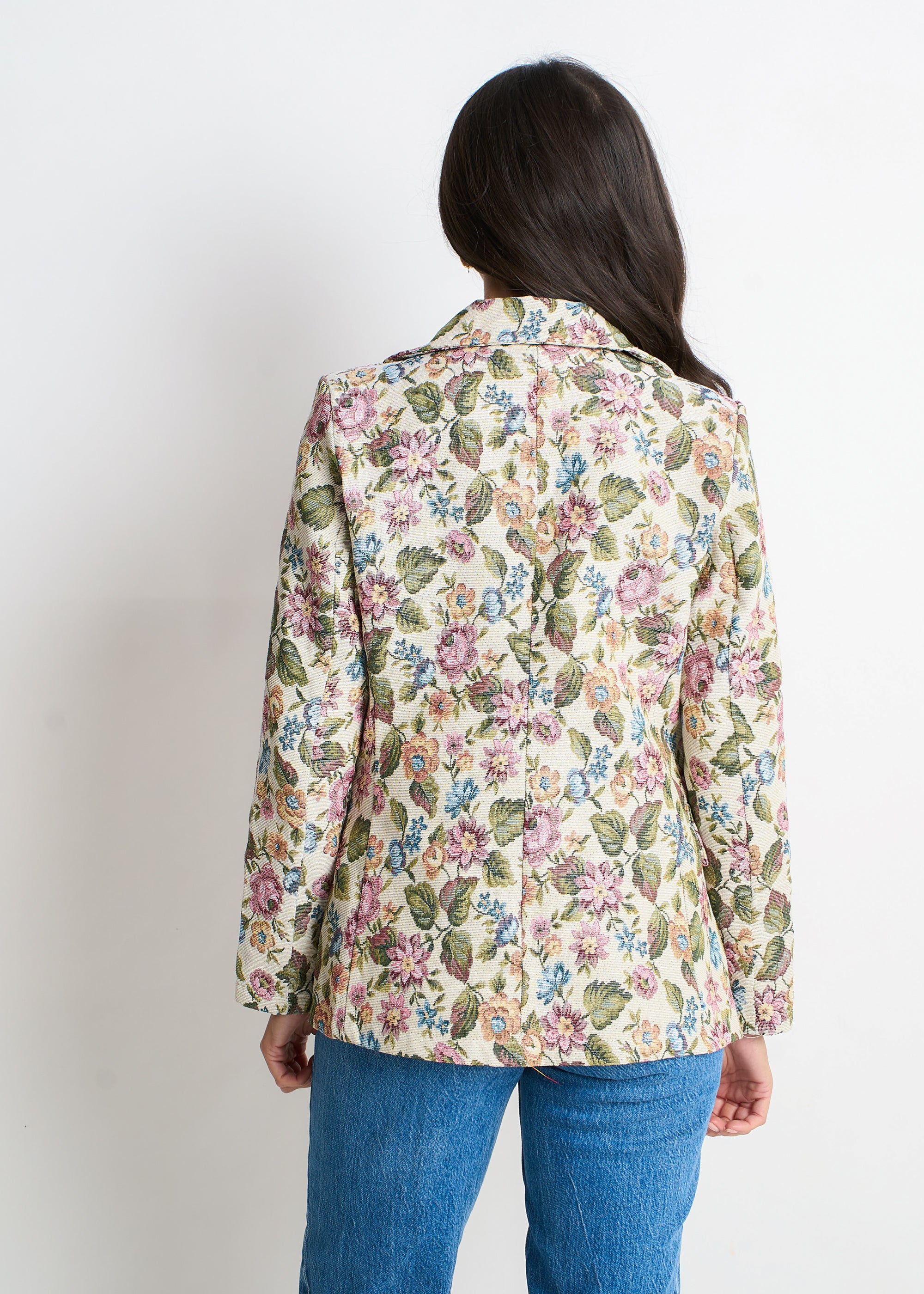 Beige Floral Jacquard Tailored Blazer