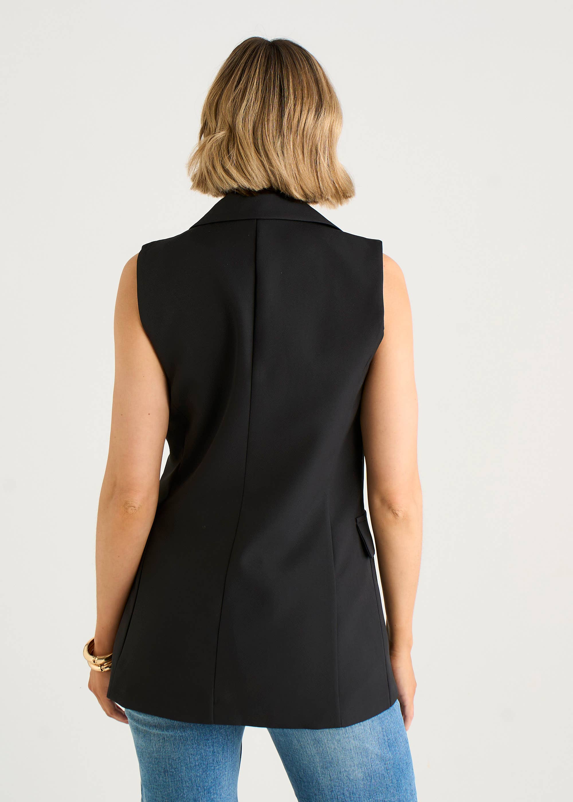 Black Tailored Contrast Lining Longline Waistcoat