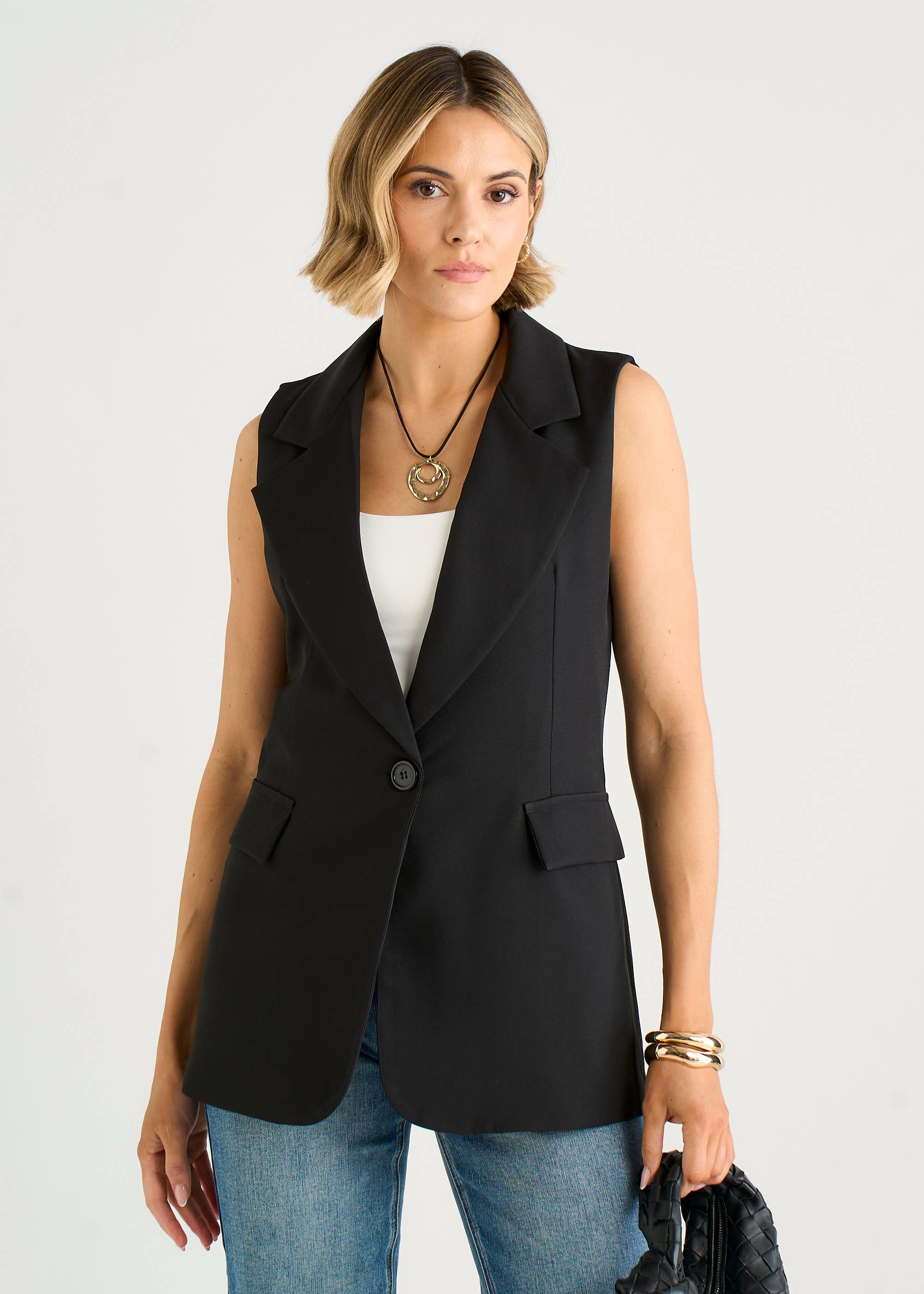Black Tailored Contrast Lining Longline Waistcoat