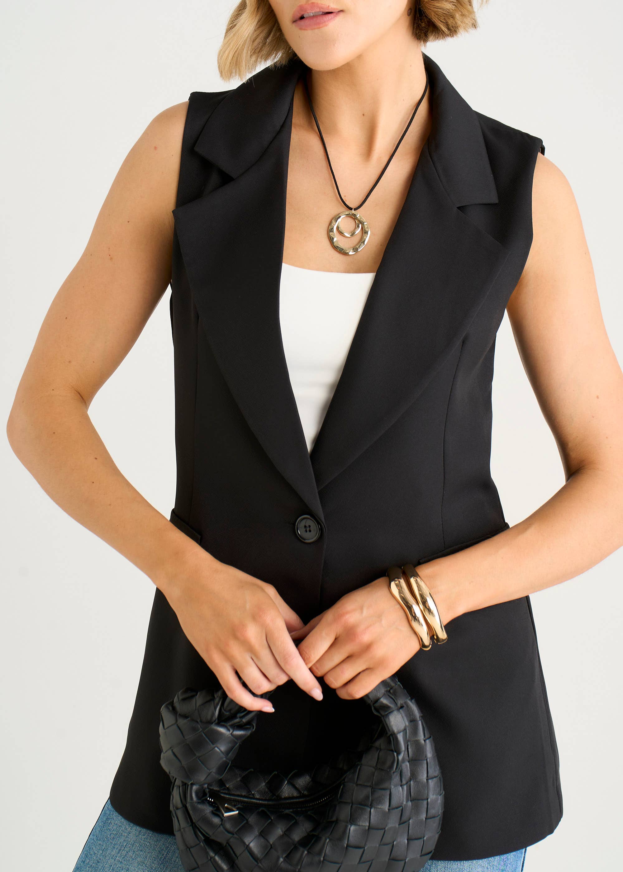 Black Tailored Contrast Lining Longline Waistcoat