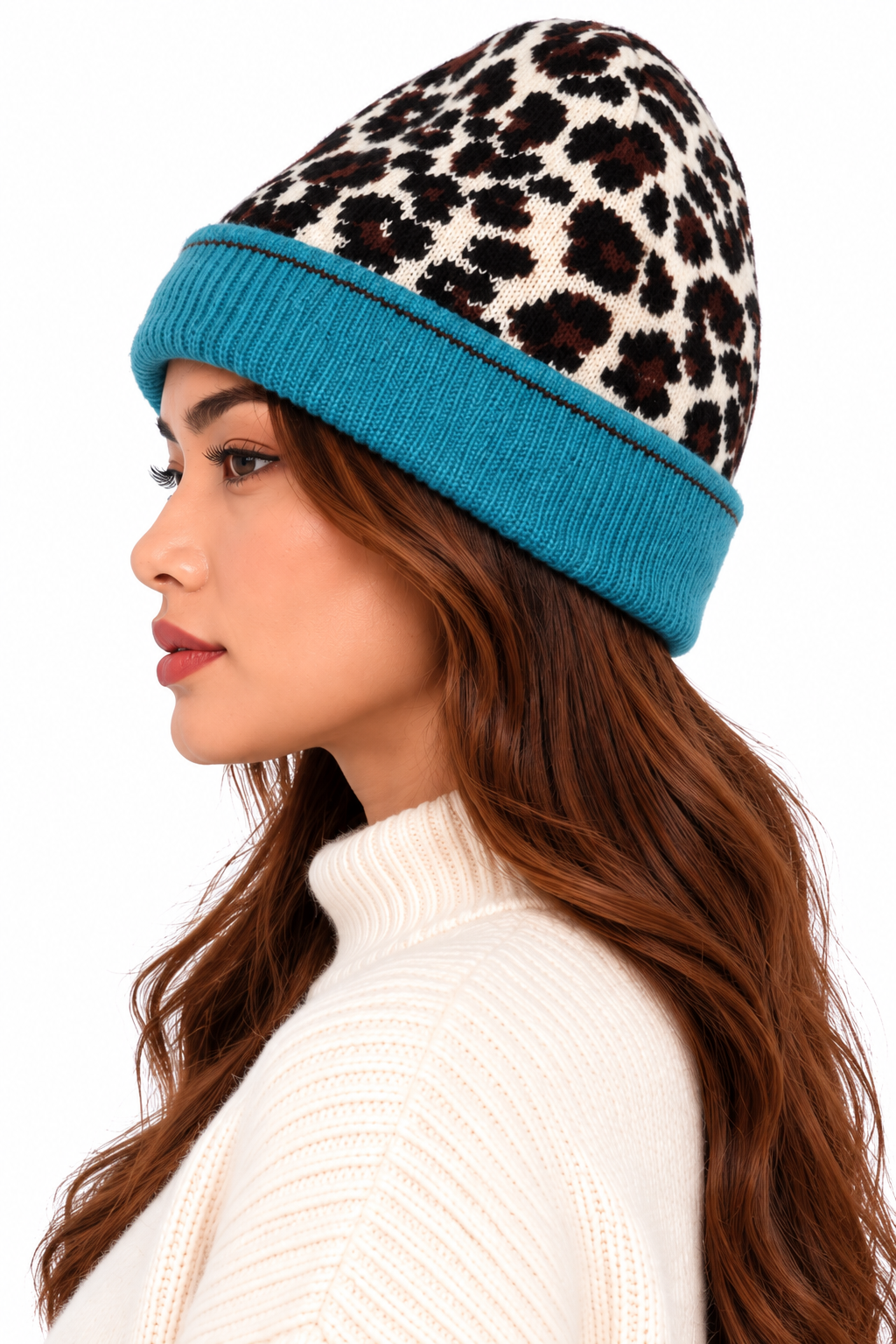 Multi Ladies Animal Beanie Contrast Cuff Hat