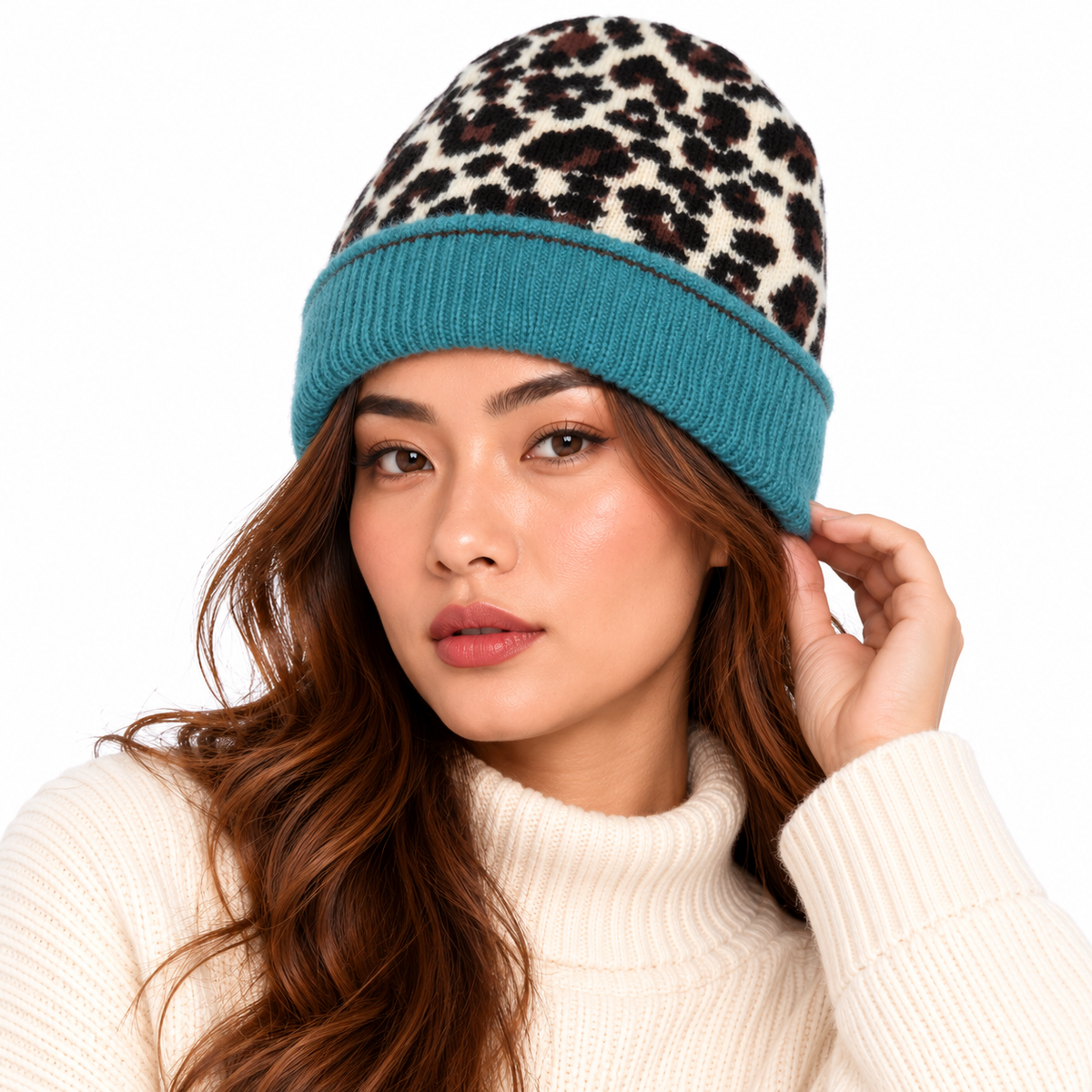 Multi Ladies Animal Beanie Contrast Cuff Hat