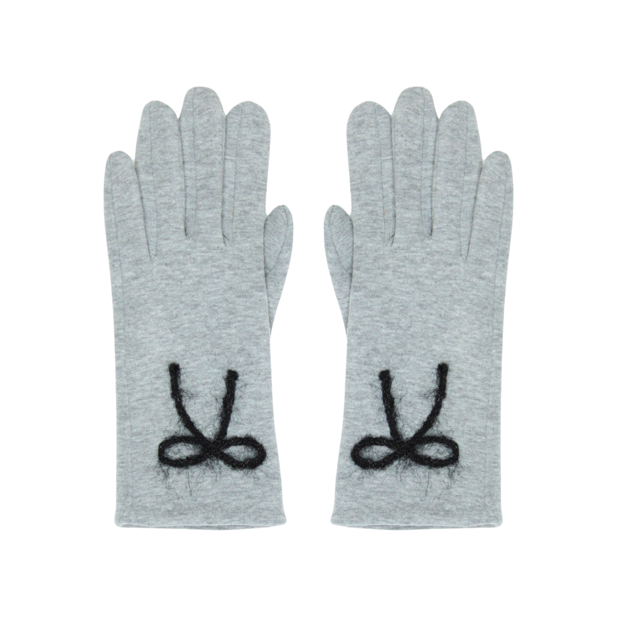 Grey Bow Detail Knit Gloves