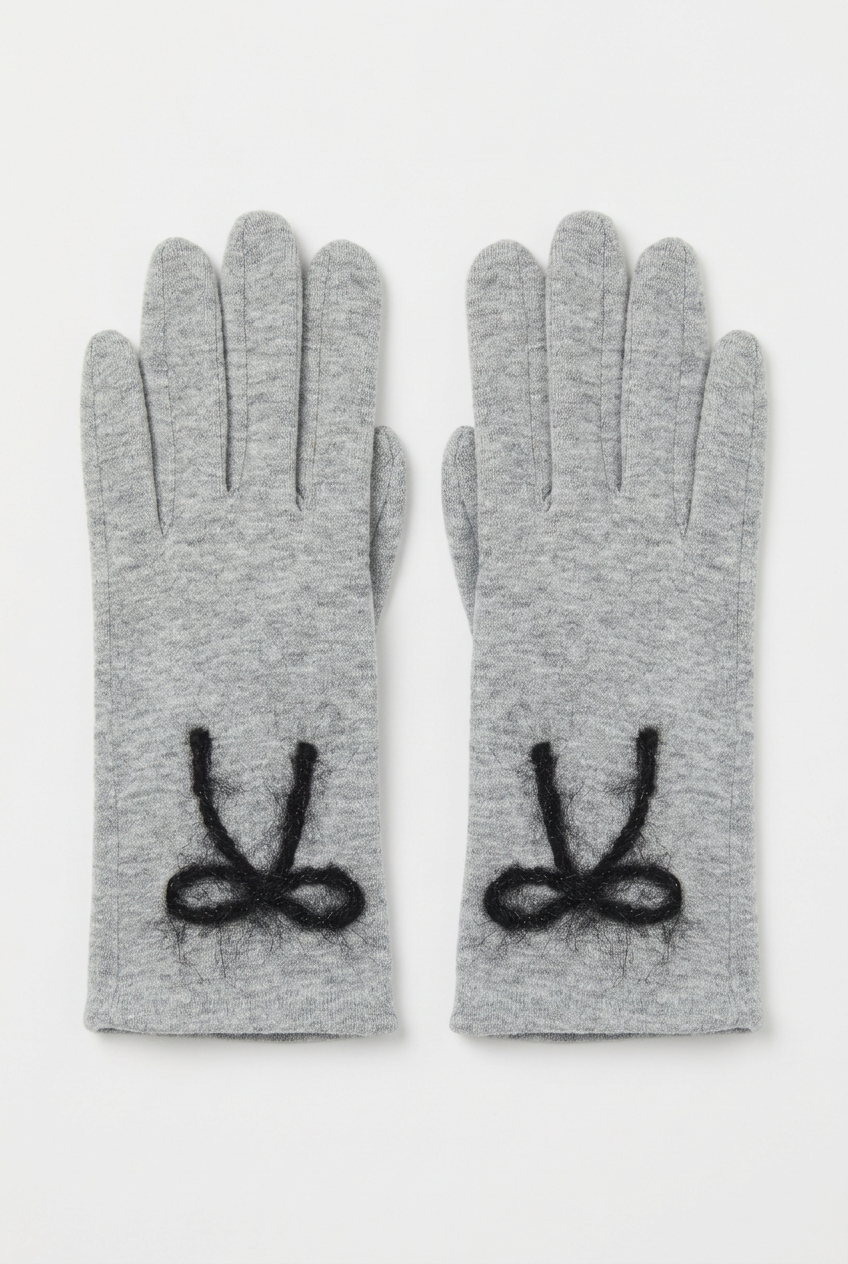 Gini London Grey Bow Detail Knit Gloves