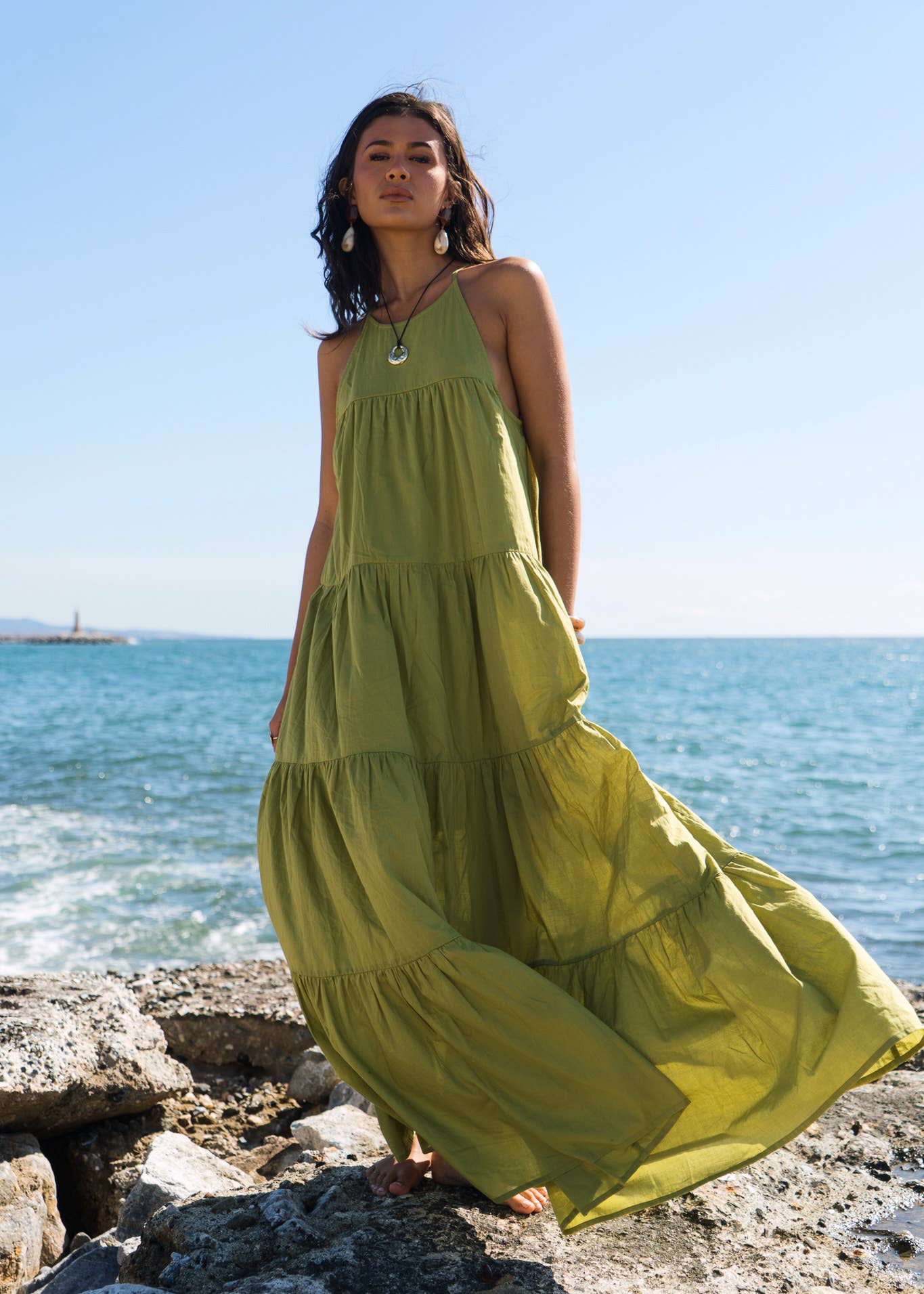 Khaki Tiered Halter Maxi Trapeze Dress Gini London Khaki Tiered Halter Maxi Trapeze Dress Gini London