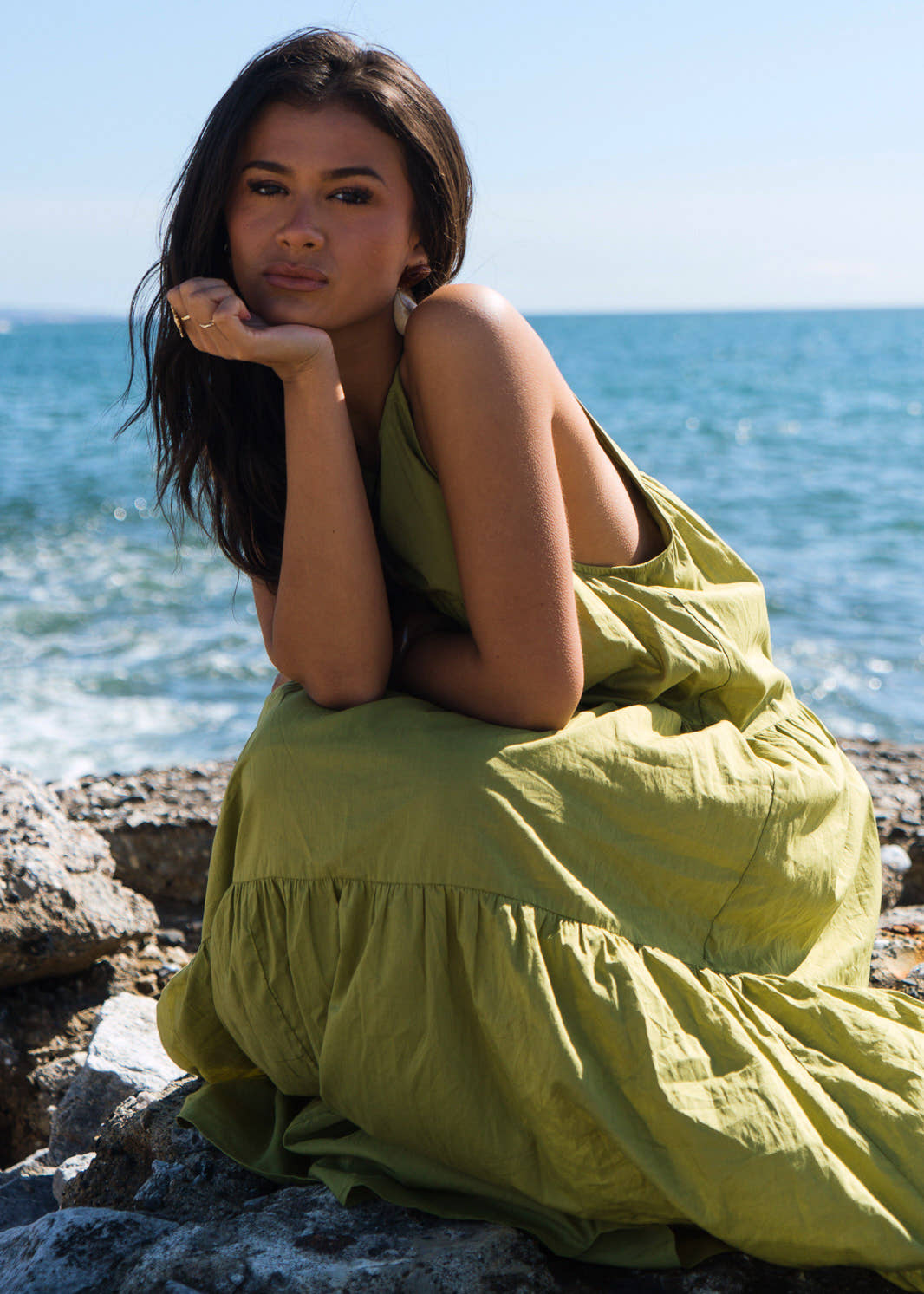 Khaki Tiered Halter Maxi Trapeze Dress  Gini London
