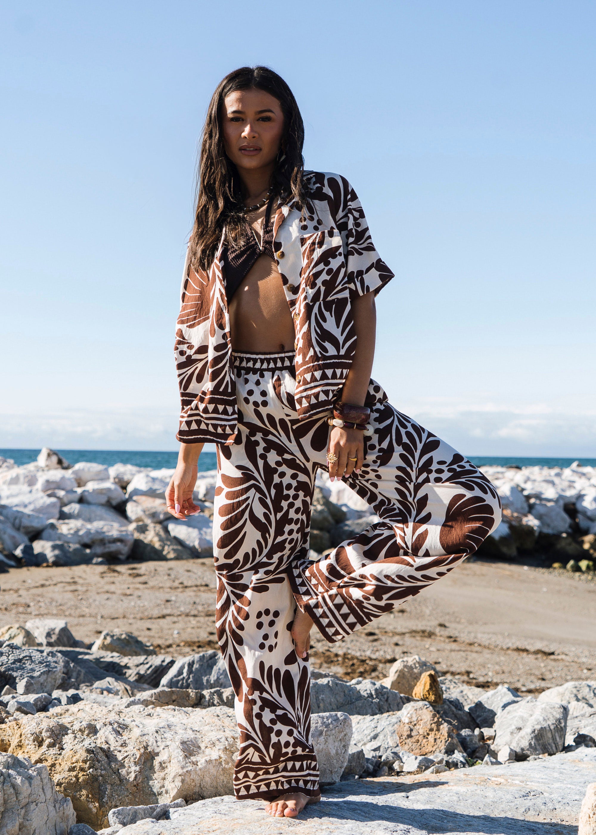 Chocolate Border Print Resort Shirt