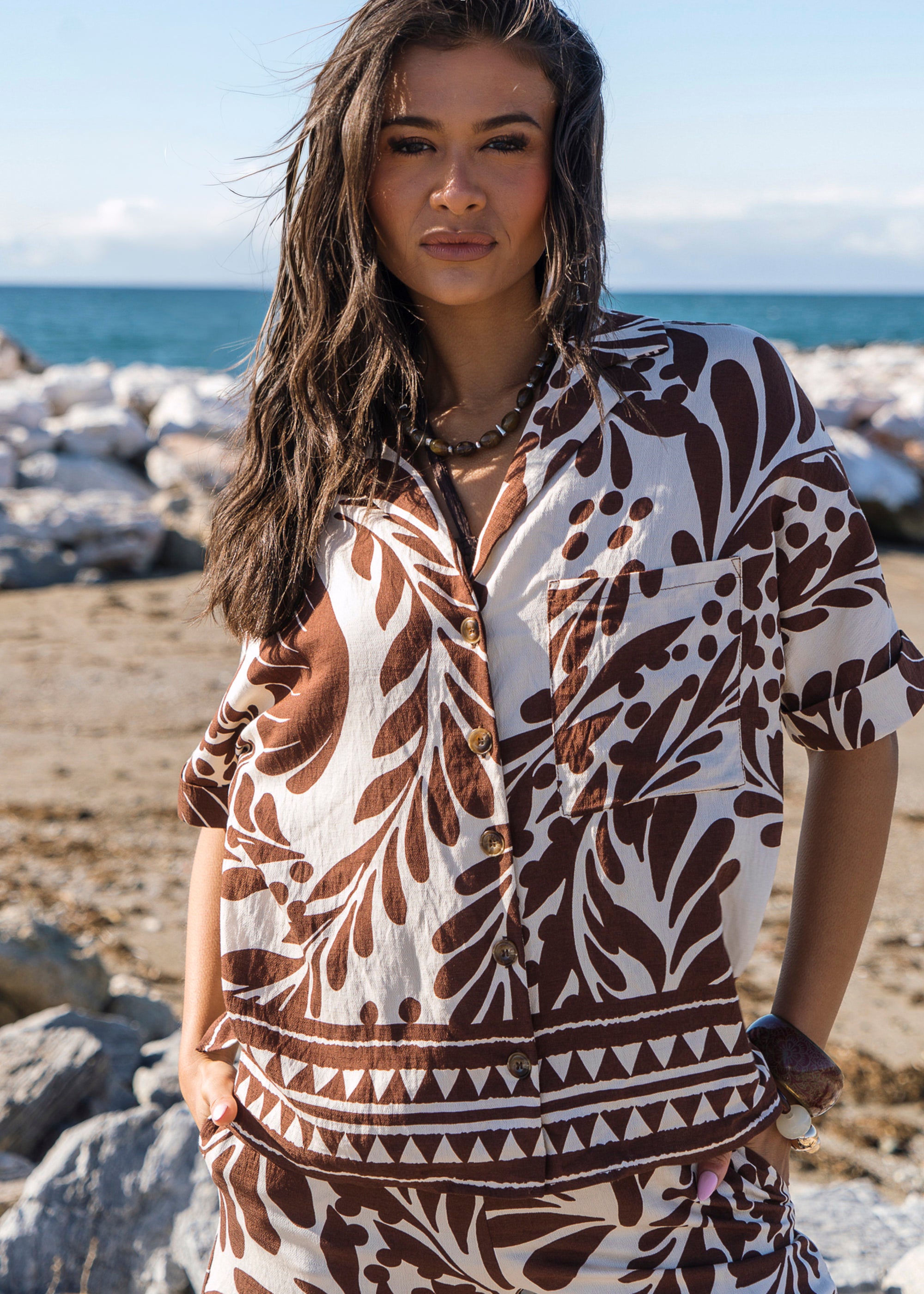 Chocolate Border Print Resort Shirt