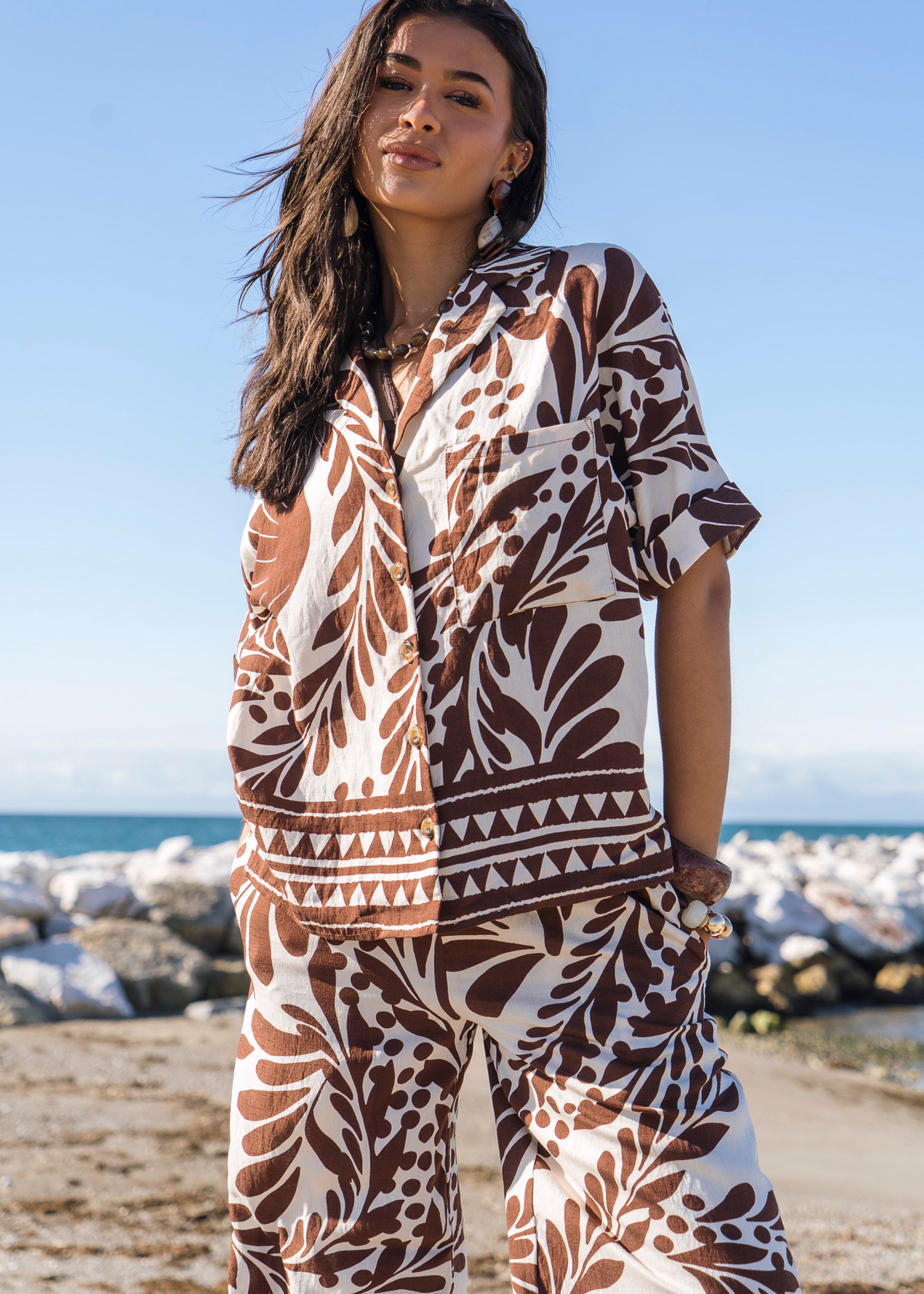 Chocolate Border Print Resort Shirt