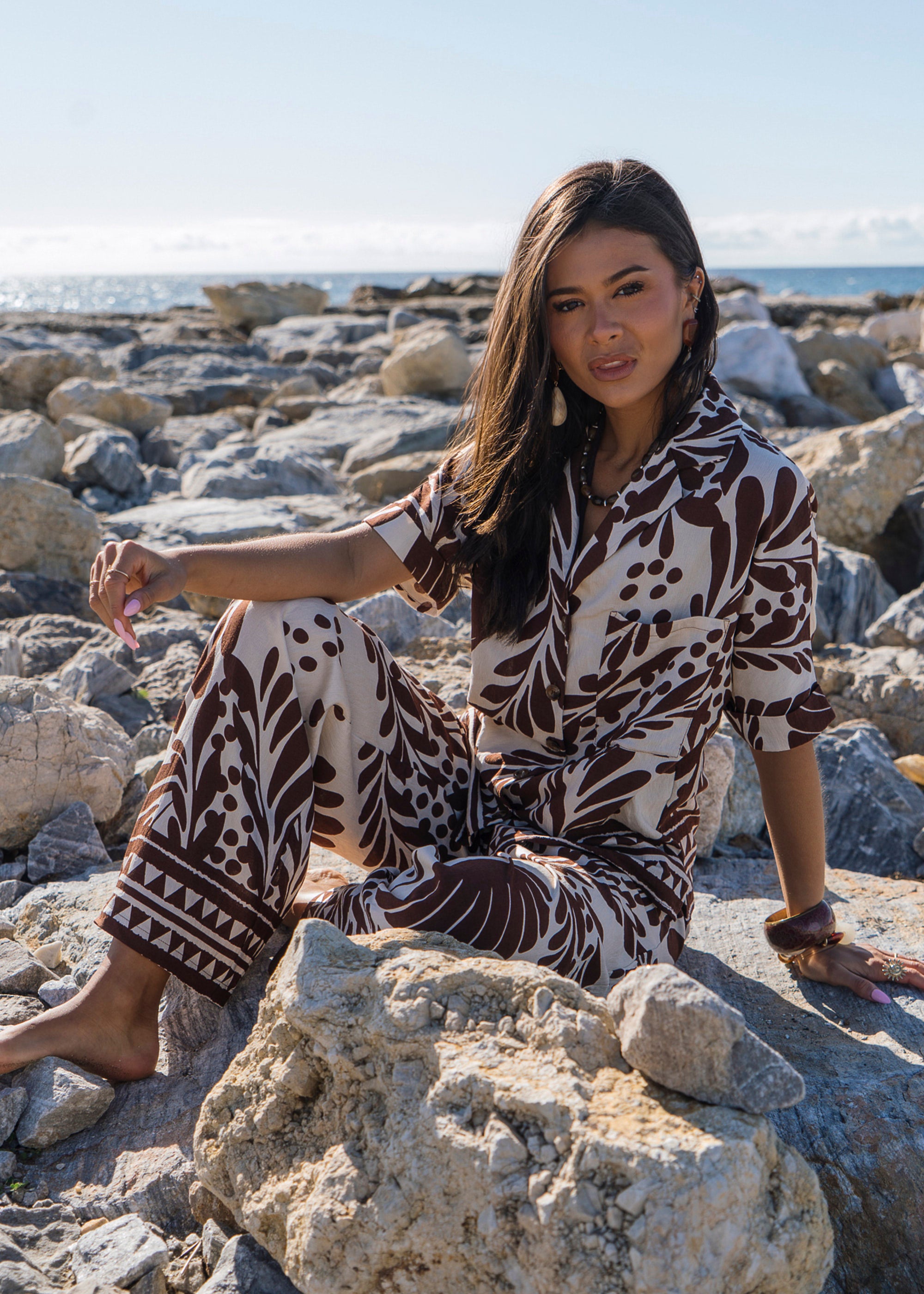 Chocolate Border Print Resort Shirt