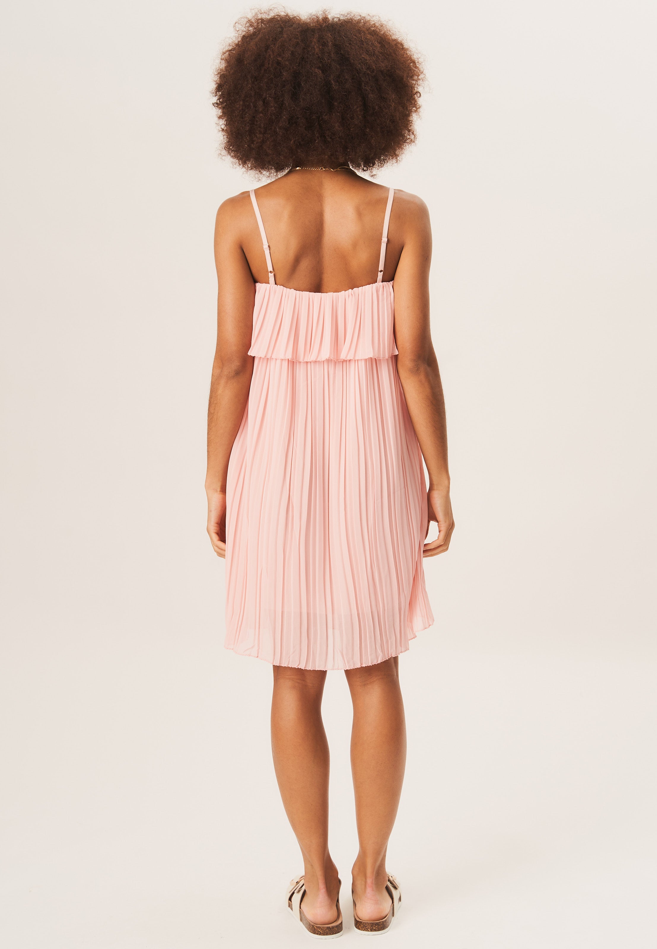 Blush Strappy Layered Top Pleated Mini Dress