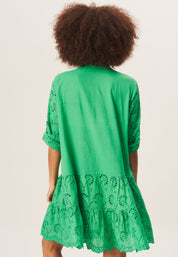 Green Eyelet Mini Shirt Dress